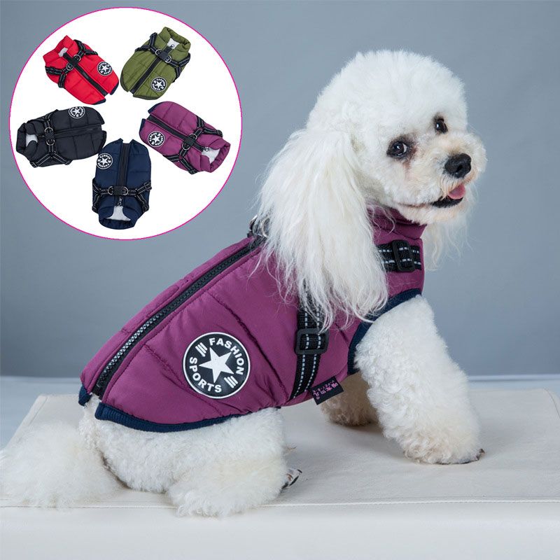 Army Green Winter Waterproof Dog Jacket with Built-in Harness, Warm Padded Cotton Vest for Small and Medium Breeds, Size S with Reflective Safety Strips — image 2
