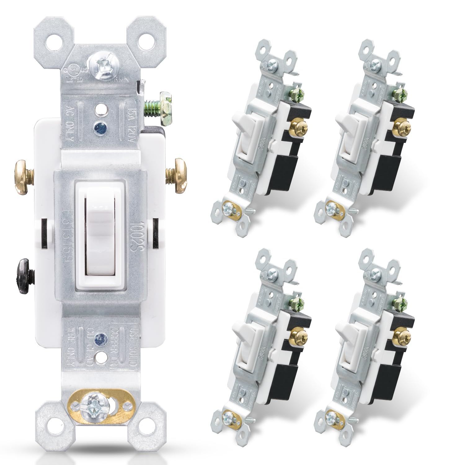 3 Way Toggle Light Switch, 15 Amp, 120 V, Toggle Framed AC Quiet Switch, in Wall On/Off Switch Replacement, Self-Grounding, Residential and Commercial Grade
