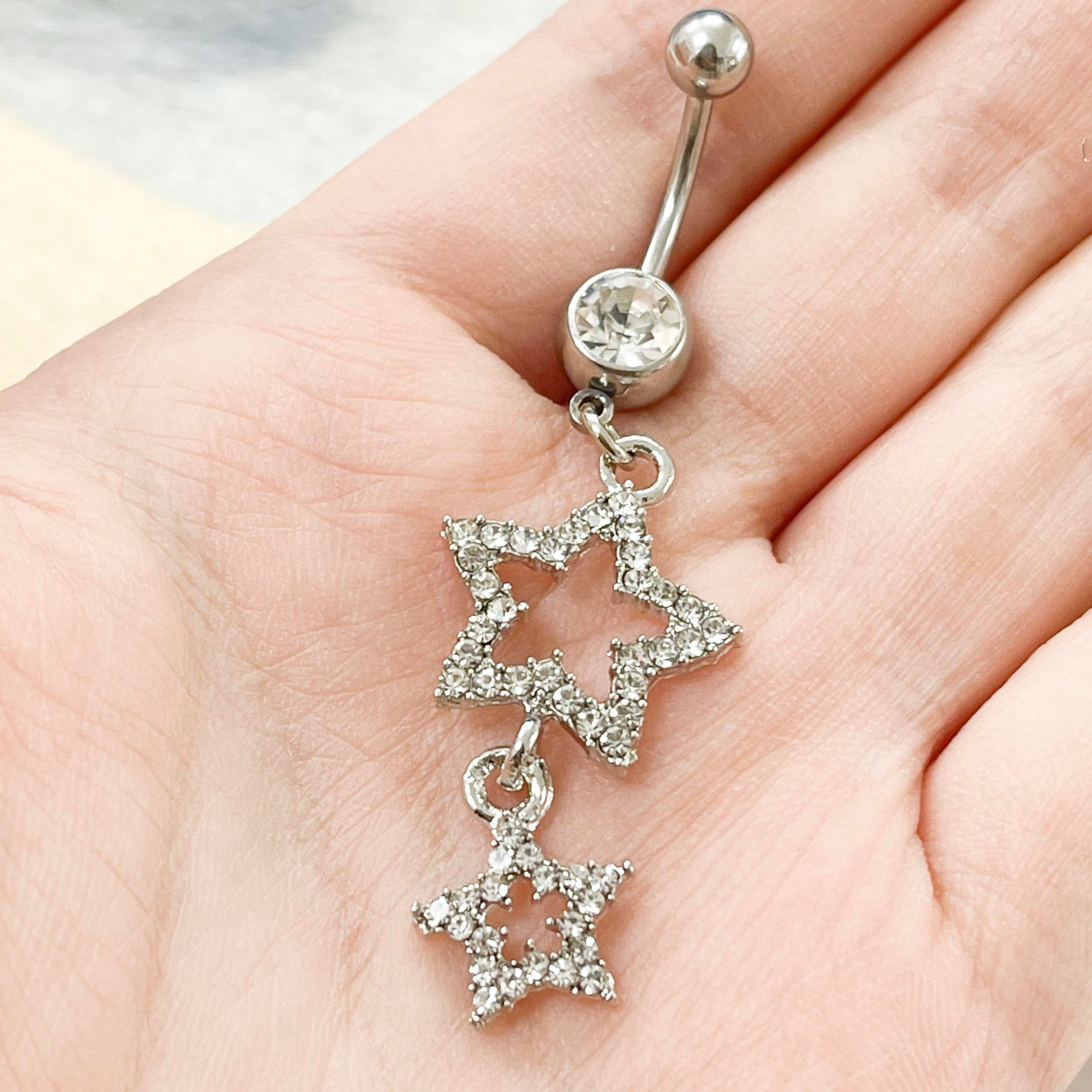 Sparkle Star Dangle Belly Button Rings for Women Surgical Steel Belly Navel Piercing Barbell Dangling Body Piercing Jewelry — image 5