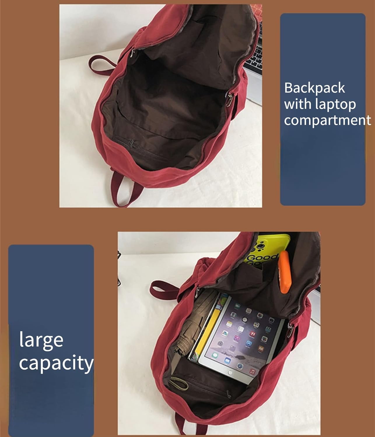 Vintage canvas backpack for women men travel backpack solid color simple backpack laptop backpack rucksack Black โ image 6