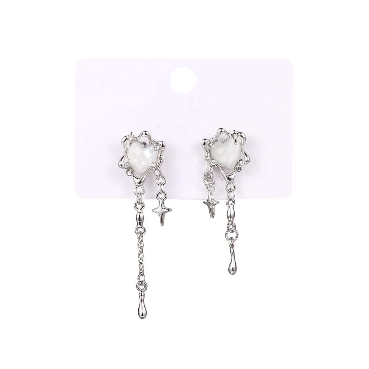 Aesthetic silver glitter flower tassel star shaped women's Gothic heart pendant earrings tassel earrings — image 3