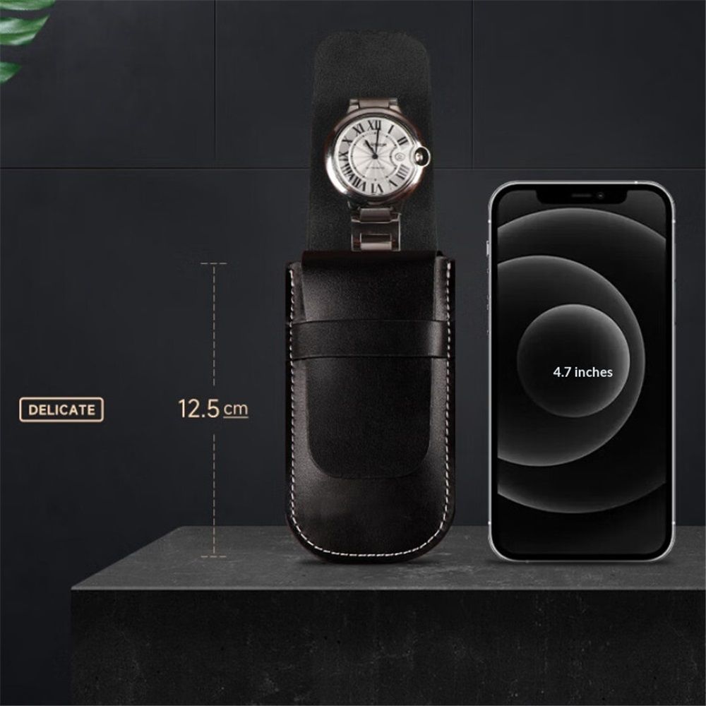 PU Leather Watch Pouches Portable Single Watch Travel Case Travel Bag For Travelling Business Trip (Black, only bag) — image 3