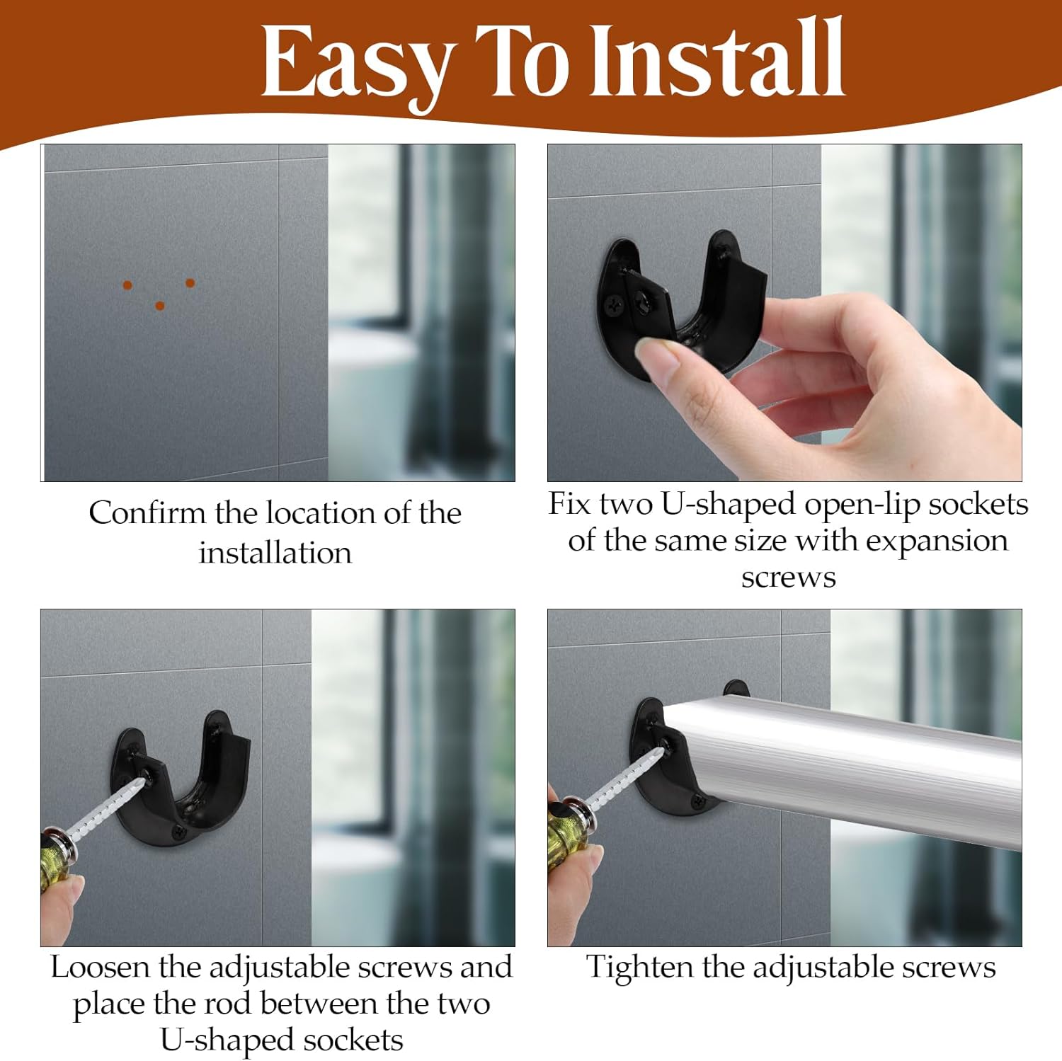 Biaungdo 1-1/4 Inch Stainless Steel Closet Rod End Supports, 4 Pcs Black Heavy Duty Wardrobe Rod Brackets Closet Pole Sockets Flange Rod Holder, U-Shaped โ image 4