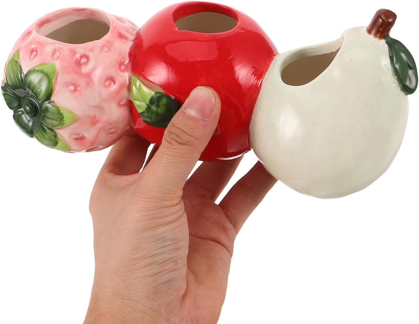 Petluno Ceramic Vase in Strawberry Shape Sturdy Durable Flower Pot for Hydroponic Cuttings Decorative Fruit Vase Kitchen Office Shelf Accents — image 4