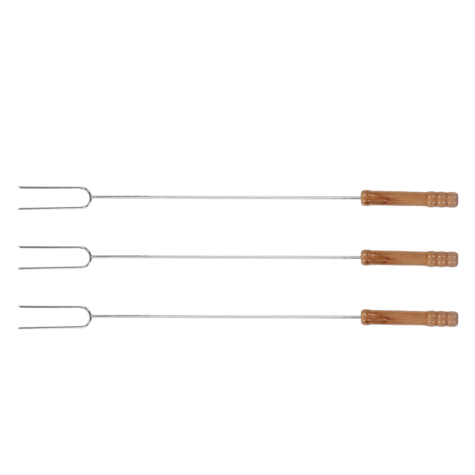 3Pcs Barbecue Forks Multifunctional Stainless Steel Roasting Stick with Beech Wood Handle for Outdoor BBQ Camping 47.2cm — image 6