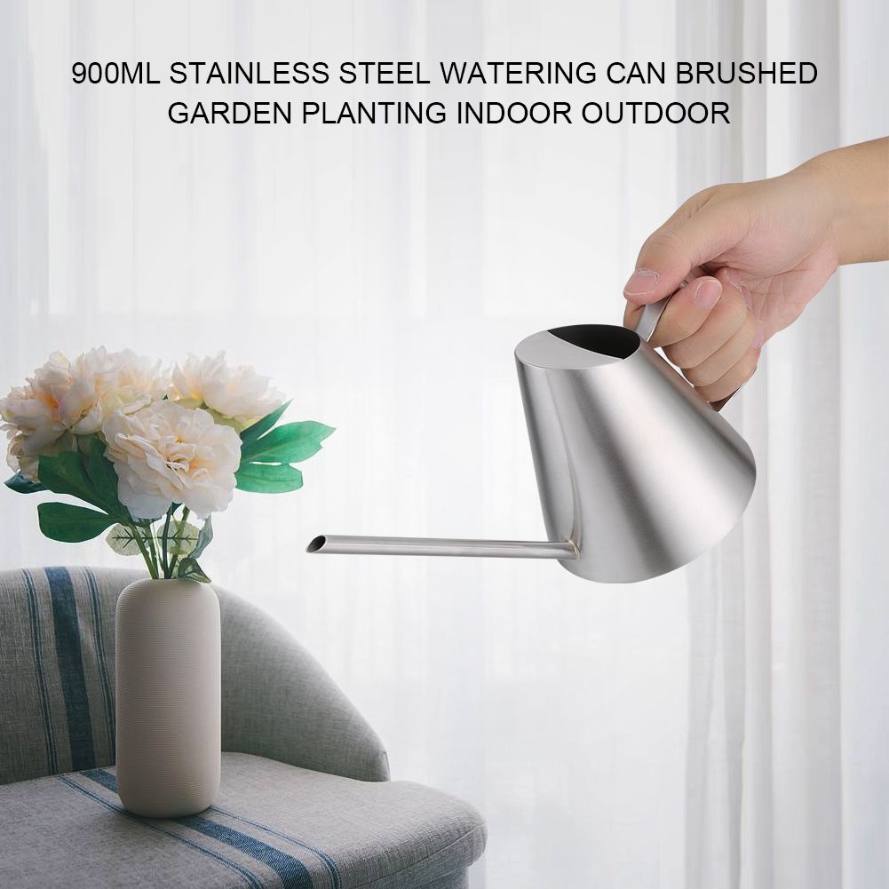 900ml Stainless Steel Watering Can Brushed Garden Planting Indoor Outdoor — image 2