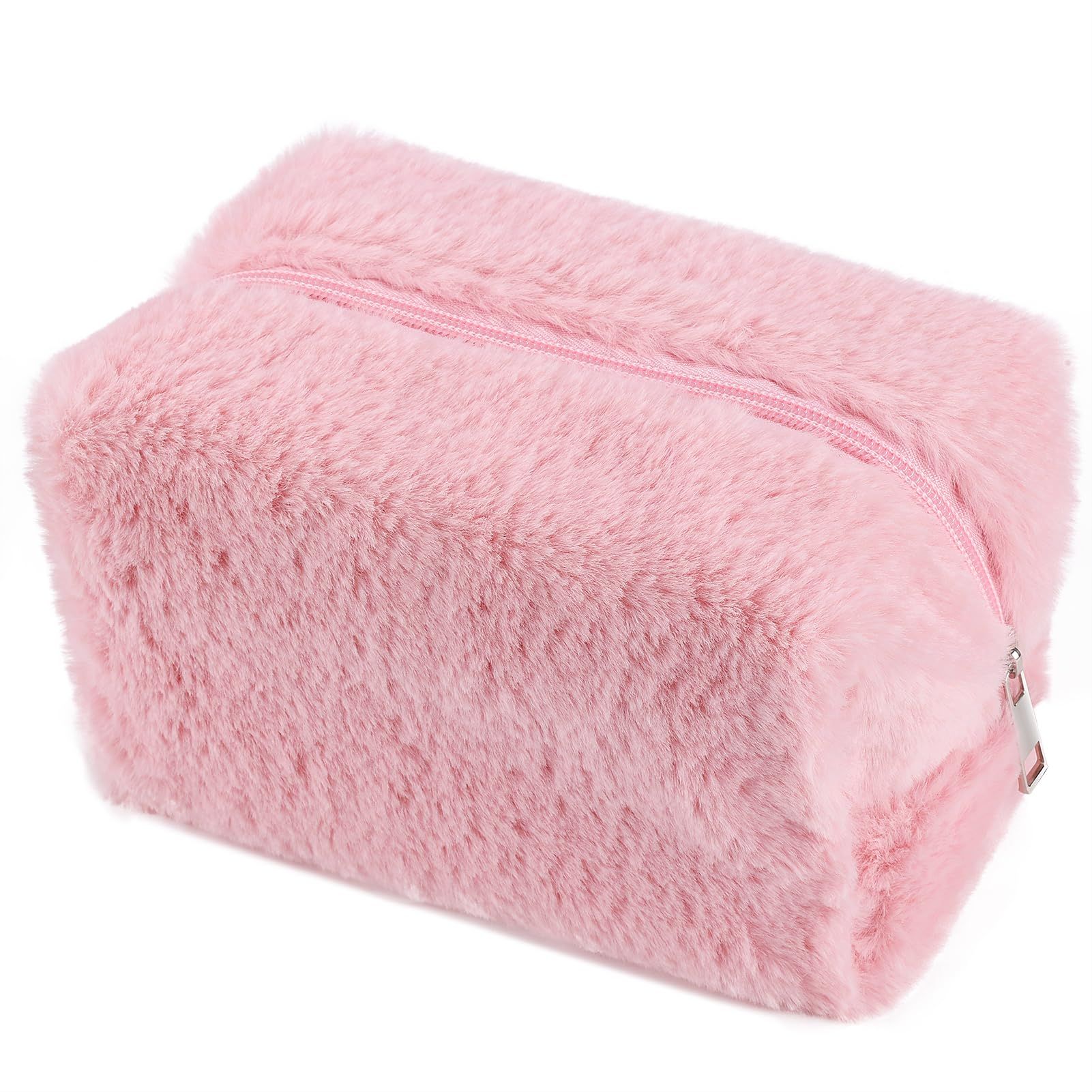 Makeup Bag for Women Medium Travel Cosmetic Bag Cute Plush Pink Makeup Pouch for Purse Zipper Toiletry Bag Organizer Cute