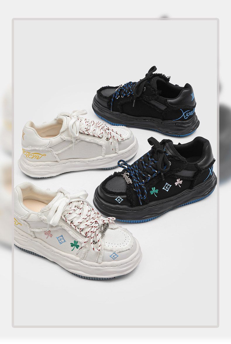 Casual Sneakers Embroidered Sneakers Four-Leaf Clover Shoes Comfortable - Black - Size 9(AU9/EU42) — image 4
