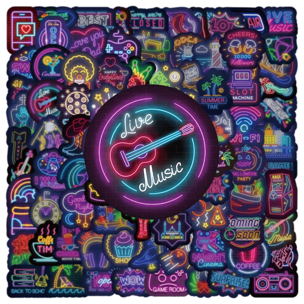 100Pcs Neon Style Stickers Decals, Cool Neon Light Stickers, Waterproof Vinyl Stickers for Laptop Water Bottle Guitar Skateboard — image 3