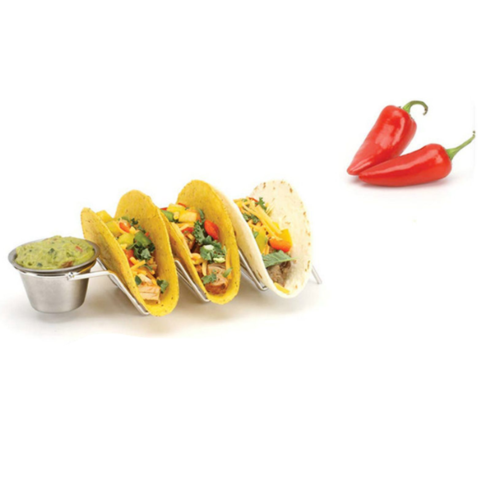 Taco Stand Stainless Steel 3 Grid V Shaped Glossy Taco Holder Rack for Kitchen Home with Sauce Cup — image 6