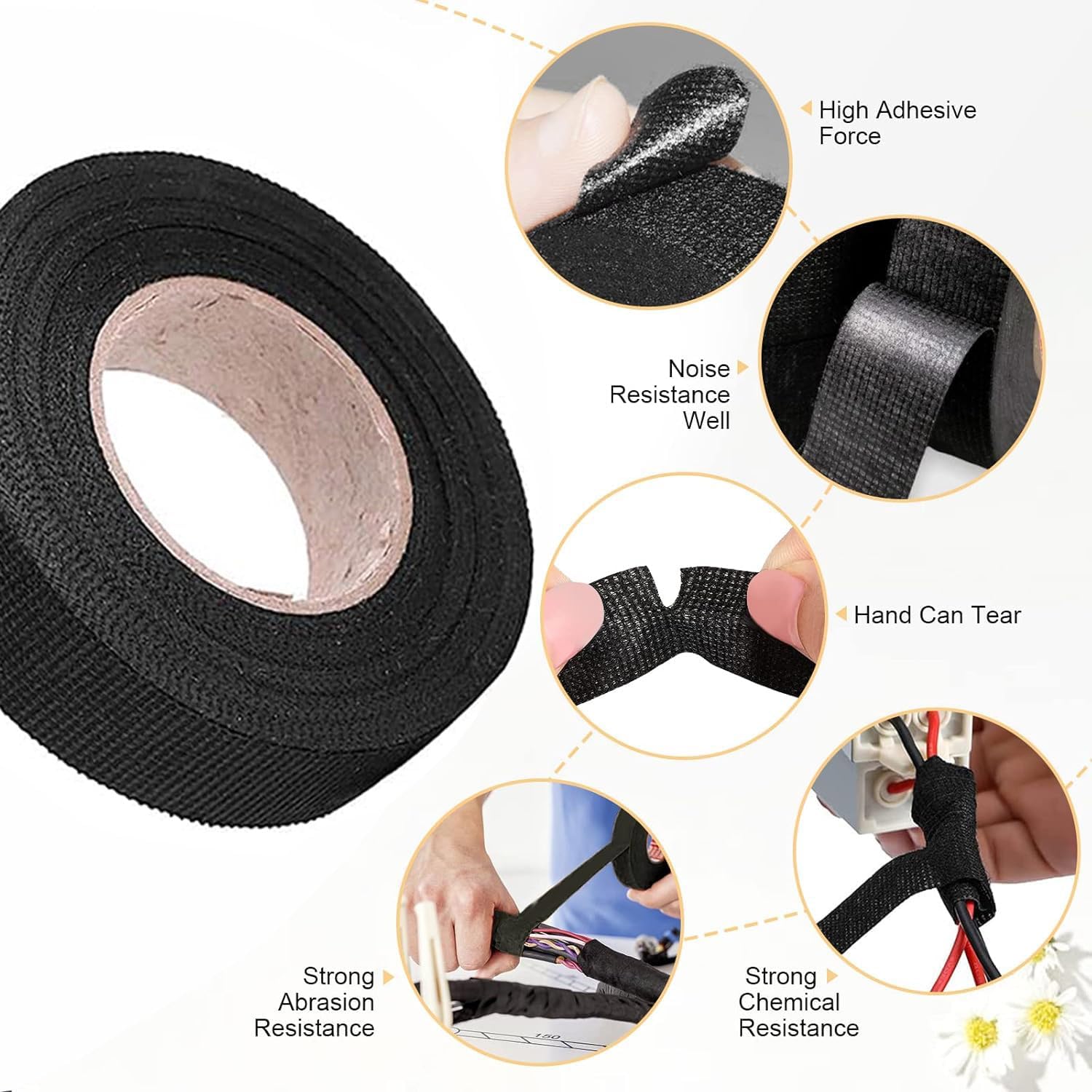 Wire Harness Tape for Electrical Automotive Engine Harness Wrap Protection Noise Damping Cables Fixed 0.59 Inch x 82 FT โ image 4