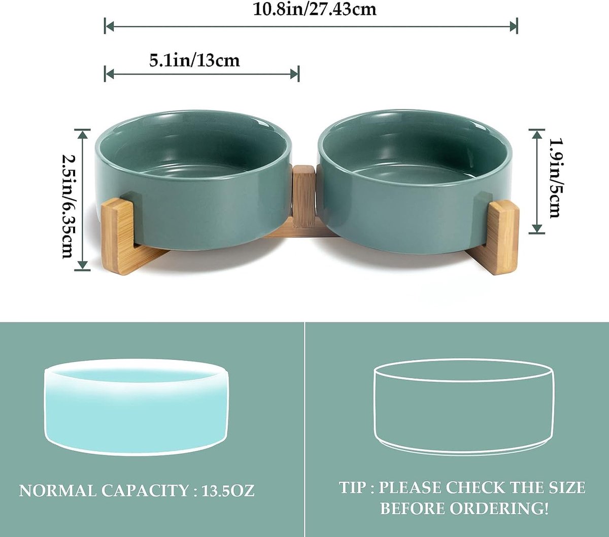 Cat Litter Box - Dog Bowl - Ceramic Food Bowl Set for Cat and Dog - With Wooden Base, Modern and Cute Design, Weighted and Non-Slip - Suitable for food and — image 3