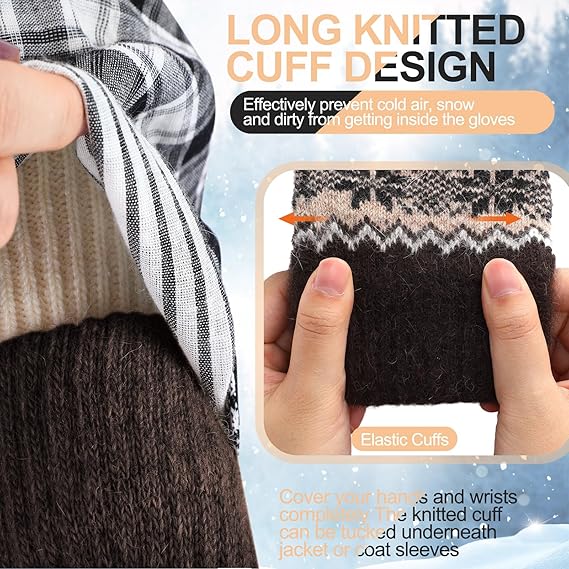 Pack of 3 pairs - Warm winter gloves for women - Extra thick - Knitted imitation - Suitable for cold winter weather (style D) — image 3