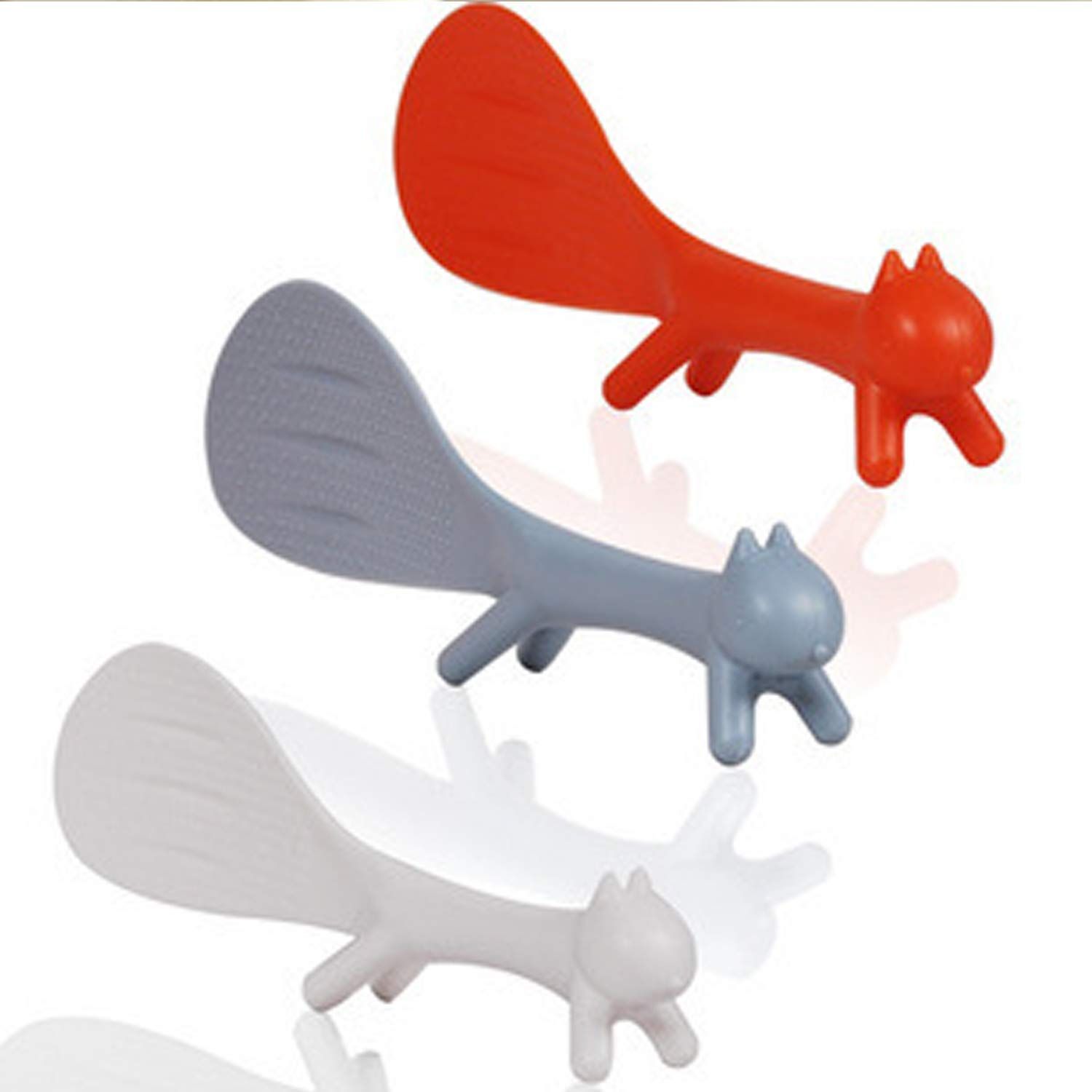 Rice Cooker Bowl Spoon Spatula Creative Home Kitchen Tool Cute Shaped Squirrel Stand Spoon 3 Non-Stick Rice Spoons