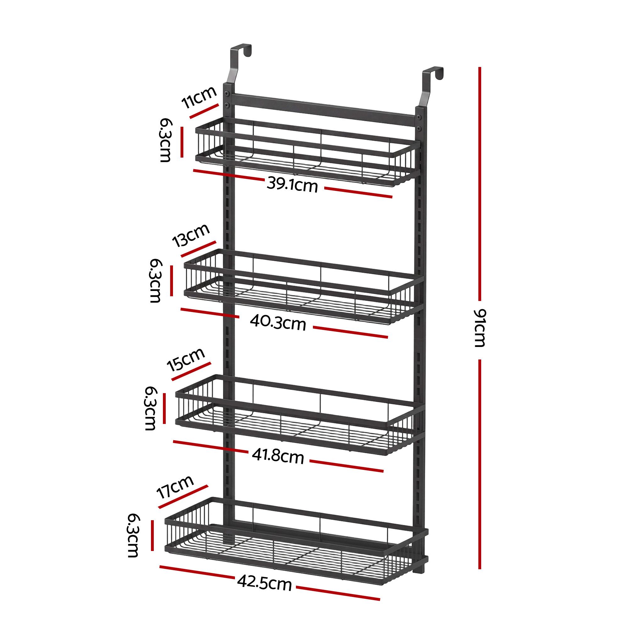 Artiss Over Door Bathroom Rack Hanging Organiser 4 Tier No Drill 91cm Black โ image 2