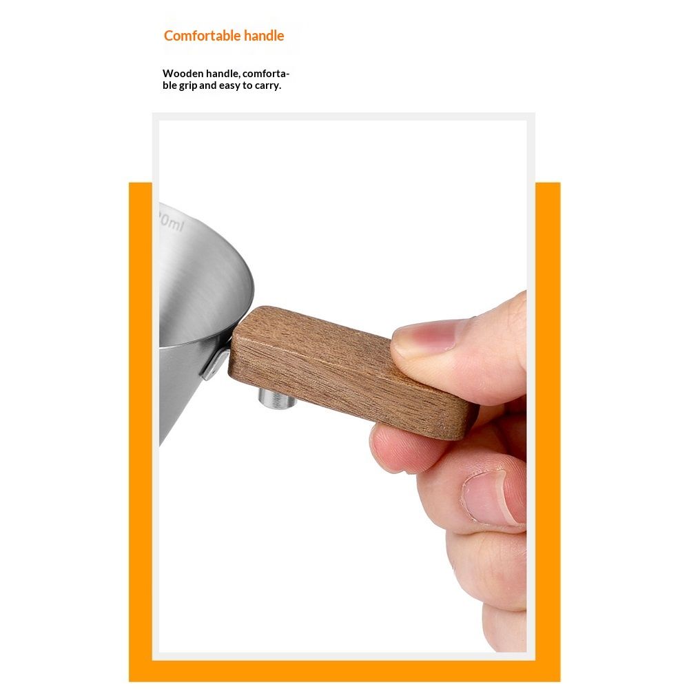 Espresso Measuring Cup with Wood Handle, Stainless Steel Espresso Pouring Cup for Home & Cafe Use, 120mL(original color) — image 3
