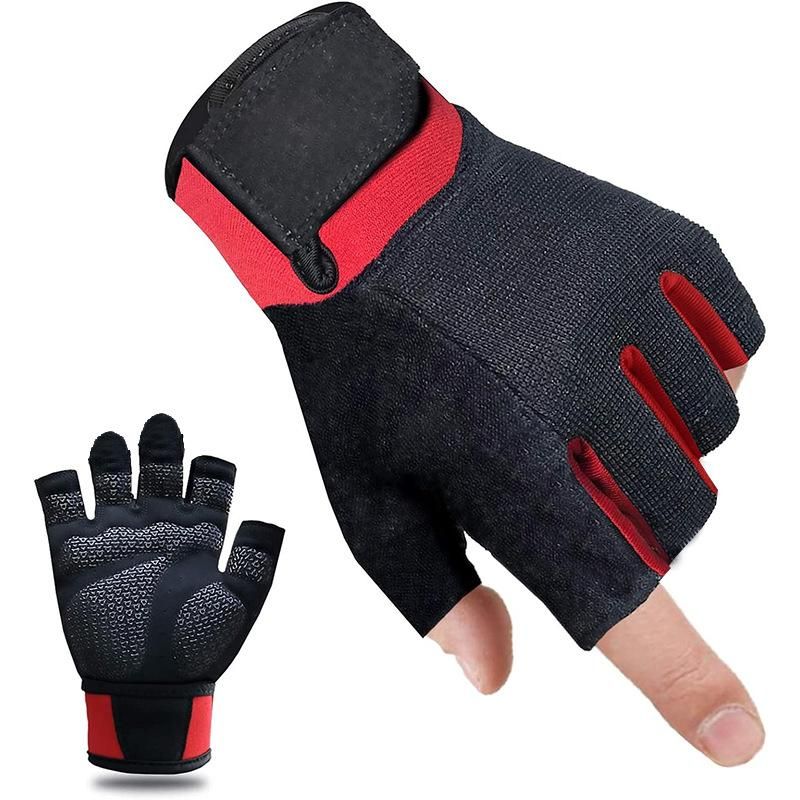 Fitness Gloves Half Finger Breathable Non Slip Weightlifting Training Workout Palm Support For Men And Women - Red M