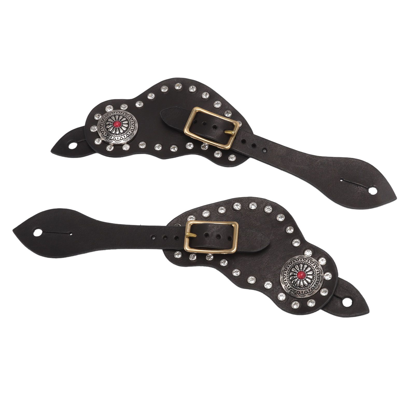 1Pair Spur Strap Leather Rhinestone Western Vintage Style Horse Riding Protective Equipment for Outdoor Black — image 6