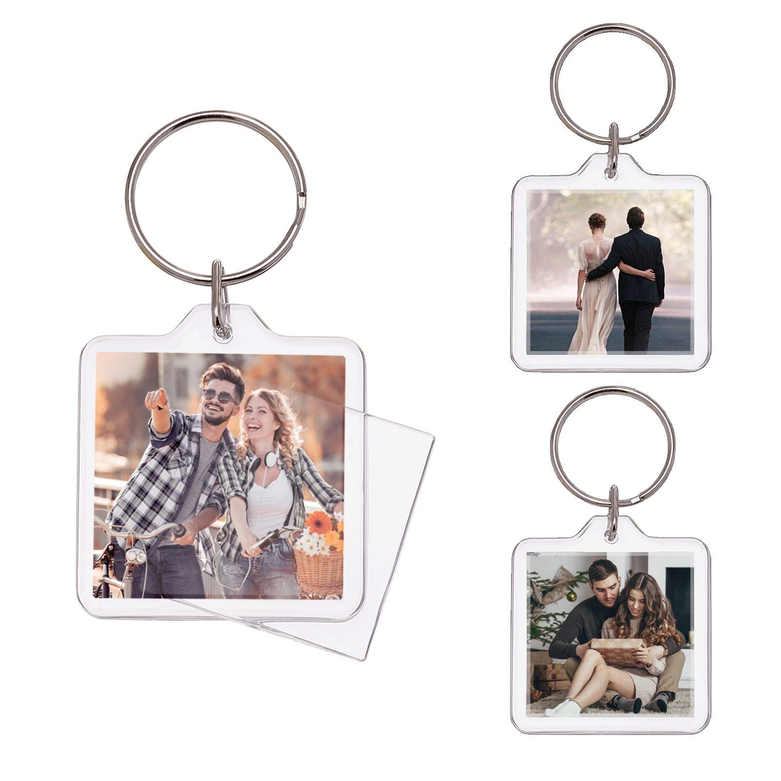 3pcs,Key Chains Key Rings with Transparent Clear Picture Photo Frames Can Open Keychains (square)Blank Photo Insert Keychains — image 3