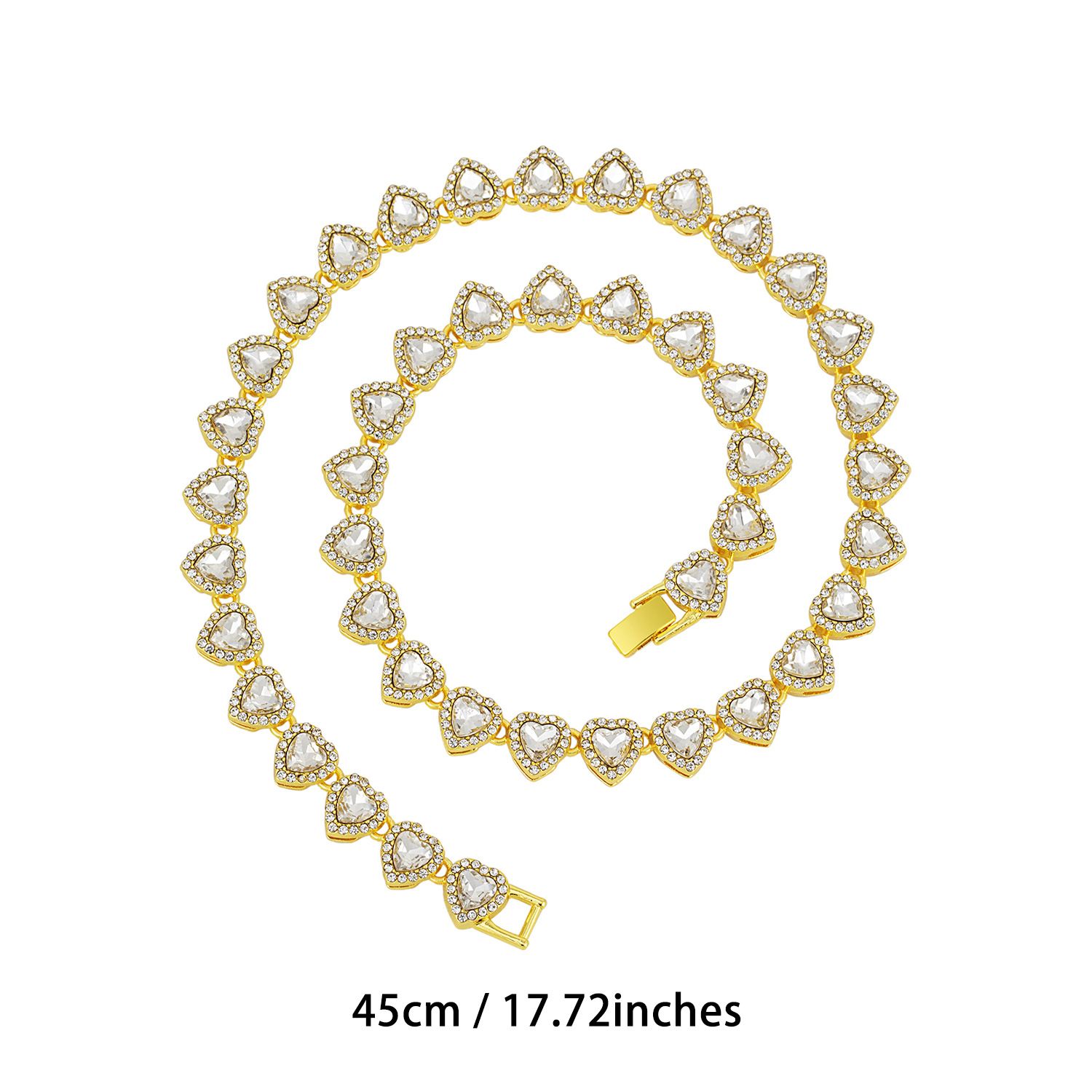 Gold-Plated Heart Rhinestone Cuban Link 18 inch Tennis Necklace and 7 inch Tennis Bracelet Set for Women, Crystal Heart Chain Fashion Jewelry Accessories with — image 2