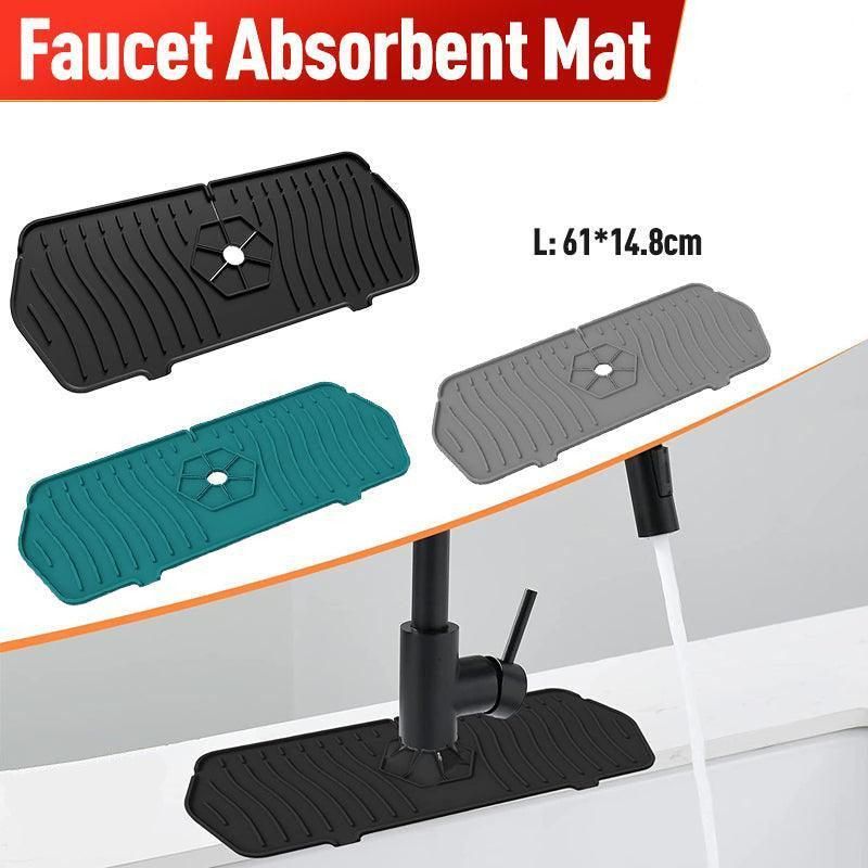 L Size Silicone Faucet Mat Kitchen Protector Faucet Absorbent Mat Sink Splash Guard - Black โ image 2