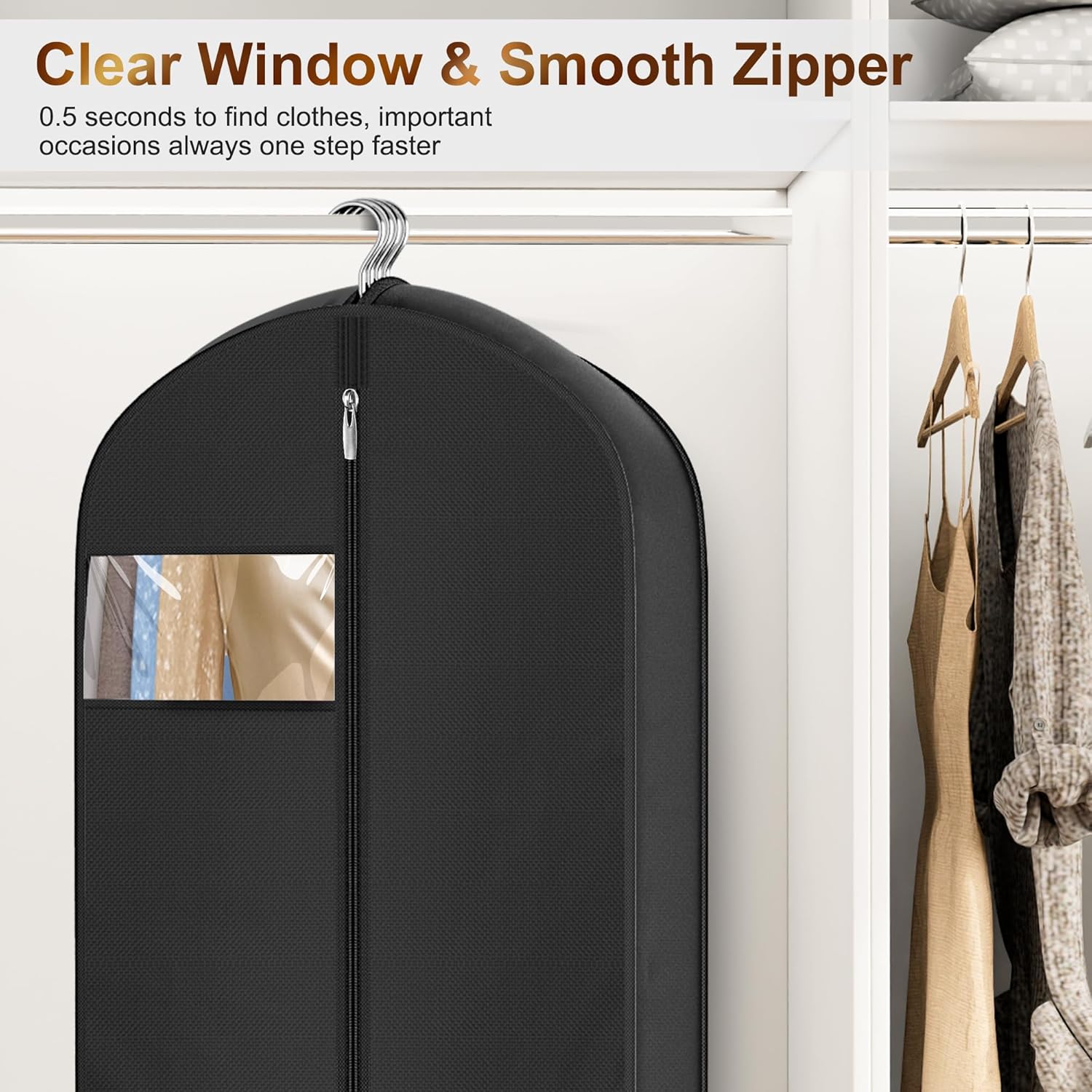 65" Long Garment Bags for Travel for Women 4" Gusseted Dress Bags for Gowns Waterproof Dress Protector Bag for Closet Storage Clothing Covers for Hanging — image 4