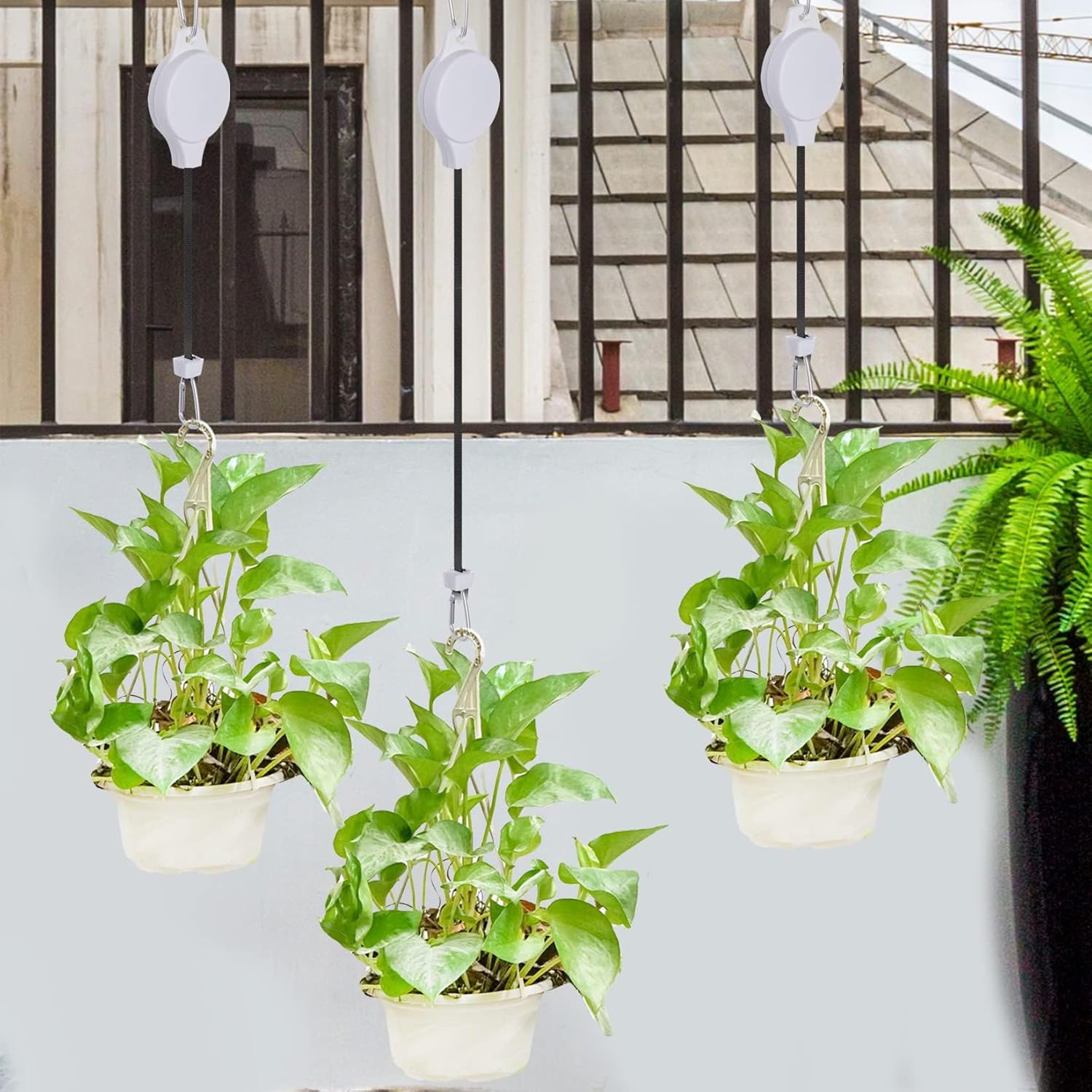 2 Pack Plant Pulley Retractable Hanger Adjustable Height Wheel for Hanging Plants Heavy Duty Indoor Outdoor Plant Hanger for Garden (2) — image 6