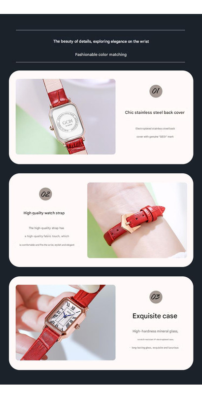Rose gold shell, white plate, green belt Ladies Quartz Watch - Classic Rectangular, Leather Band โ image 4