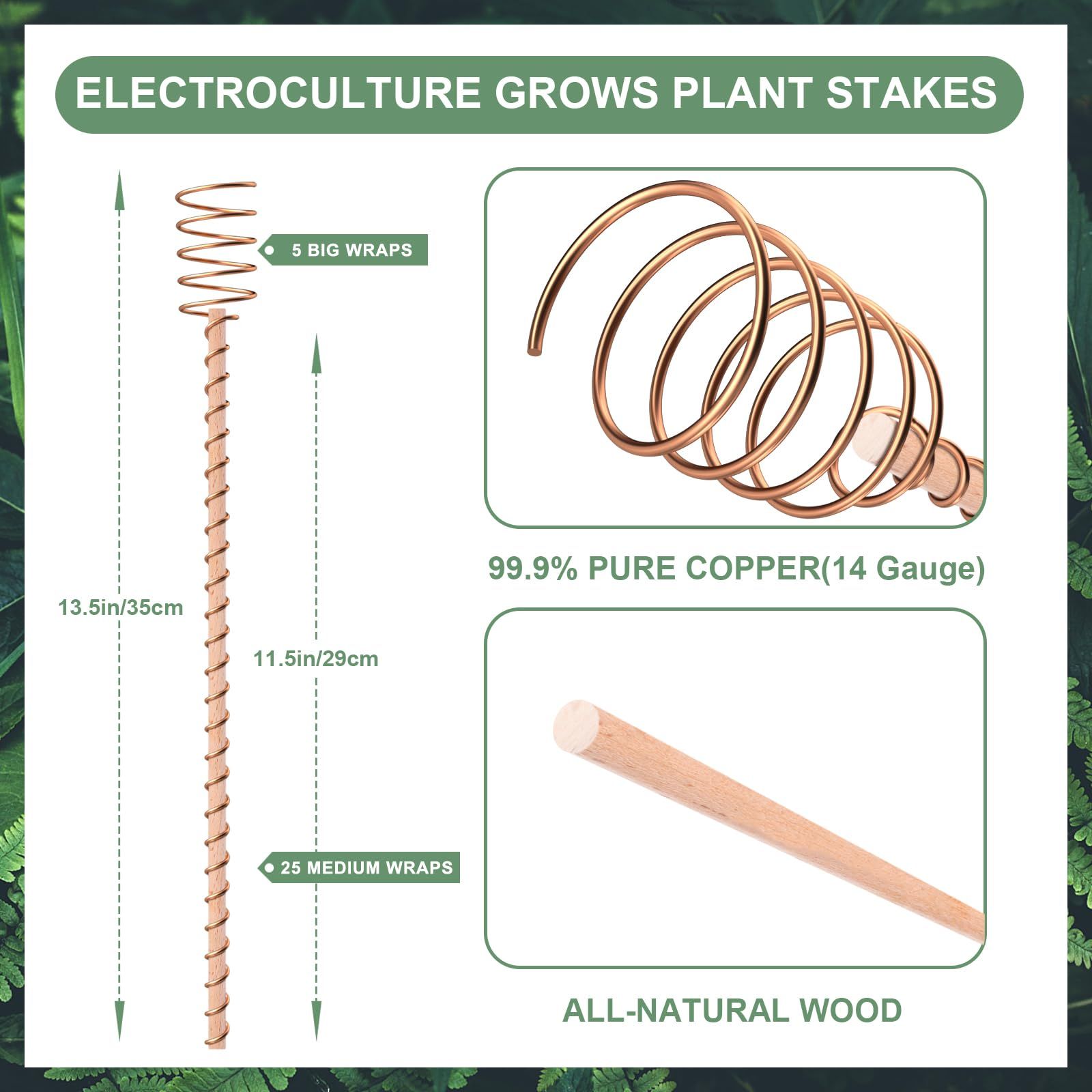 8 Pack 13.5" Electroculture Plant Stakes, Long Copper Garden Stakes, Electroculture Copper Coil Antennas for Growing Garden — image 5