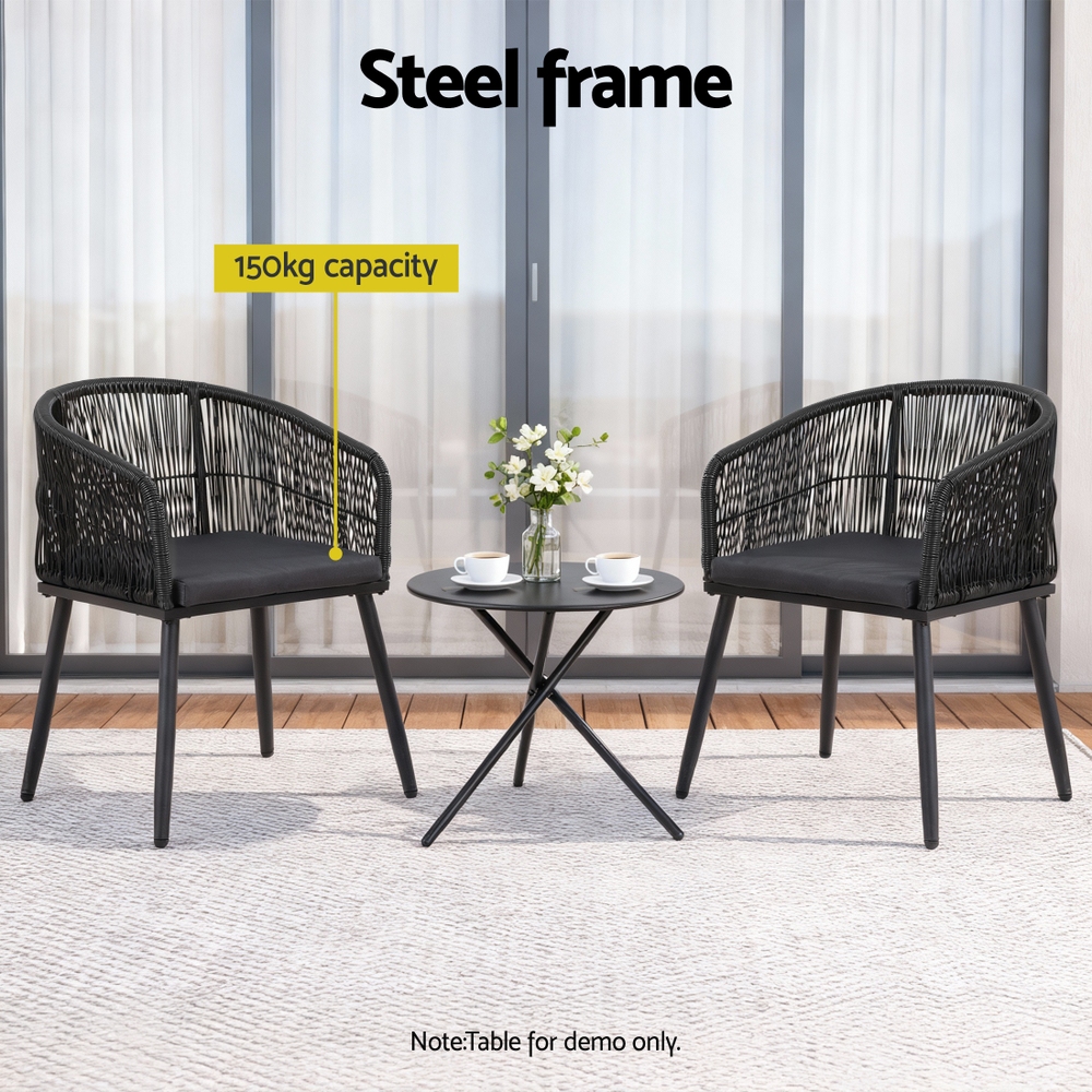 Gardeon 2PC Outdoor Dining Chairs Wicker Chair Patio Furniture Garden Steel Black — image 5