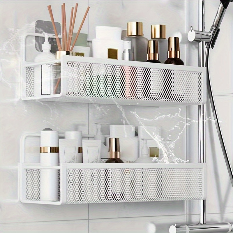 Wrought Iron Bathroom Storage Basket, Wall-Mounted Self-Adhesive Toothbrush Holder, Cosmetic & Condiment Shower Shelves, Kitchen & Bathroom โ image 3