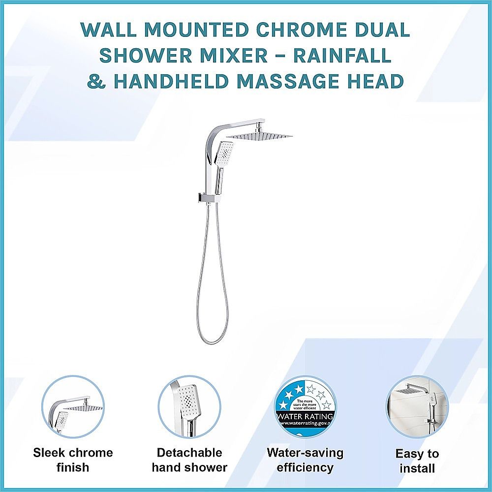Wall Mounted Chrome Dual Shower Mixer – Rainfall & Handheld Massage Head — image 3