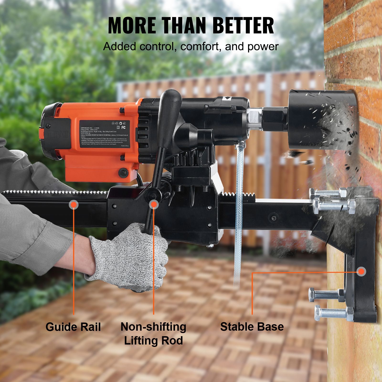 Diamond Core Drilling Machine, 8in Wet&Dry Concrete Core Drill Rig with Stand, 750RPM Speed & 1-1/4" 5/8" Thread & Lifting Handle, 8in Drilling Diameter for — image 6