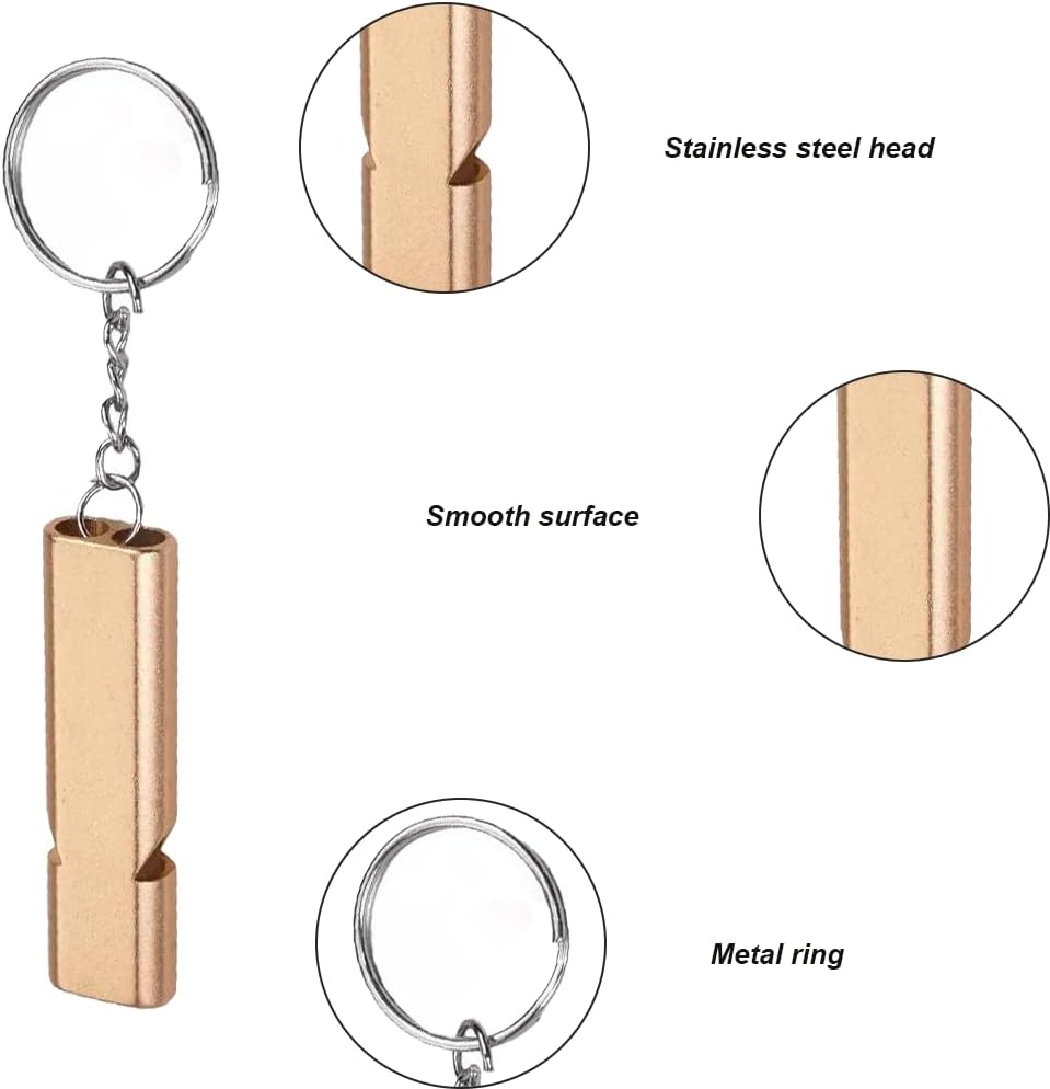 2 Pack Metal Emergency Whistles with Keyrings, Loud Signal Safety Whistles for Hiking, Camping, Sport and Outdoor Use, Silver and Gold — image 3