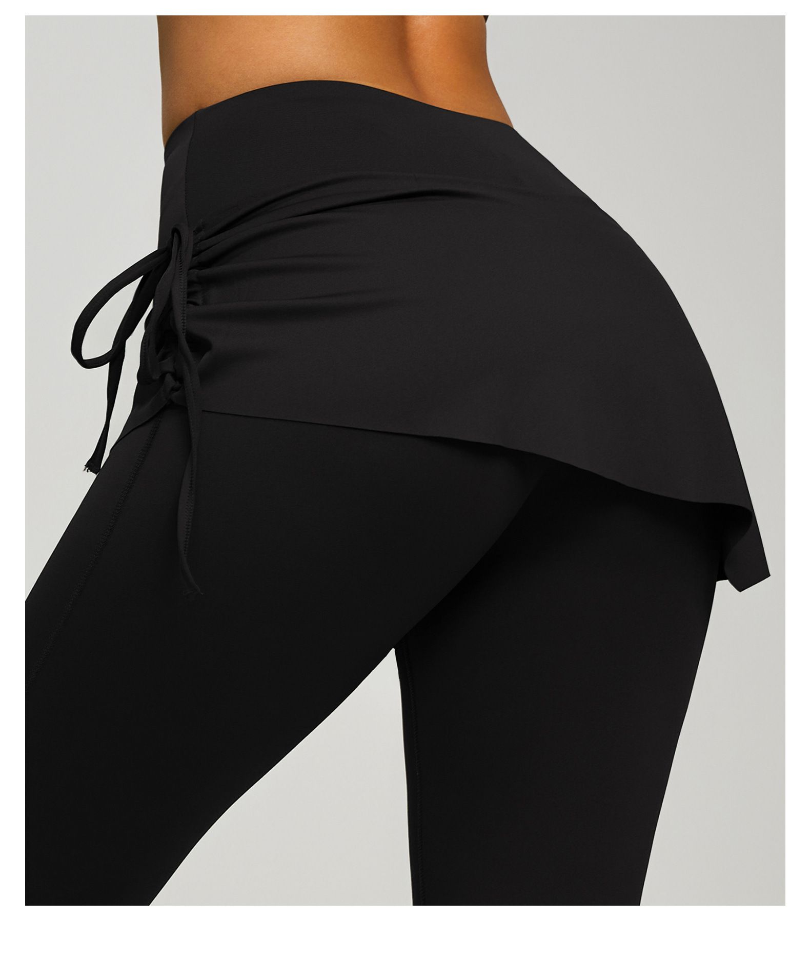 Women's High Waist Skirted Flare Yoga Pants with Adjustable Ruched Drawstring (L size)- Black Faux Two Piece Bootcut Leggings for Pilates, Gym โ image 6