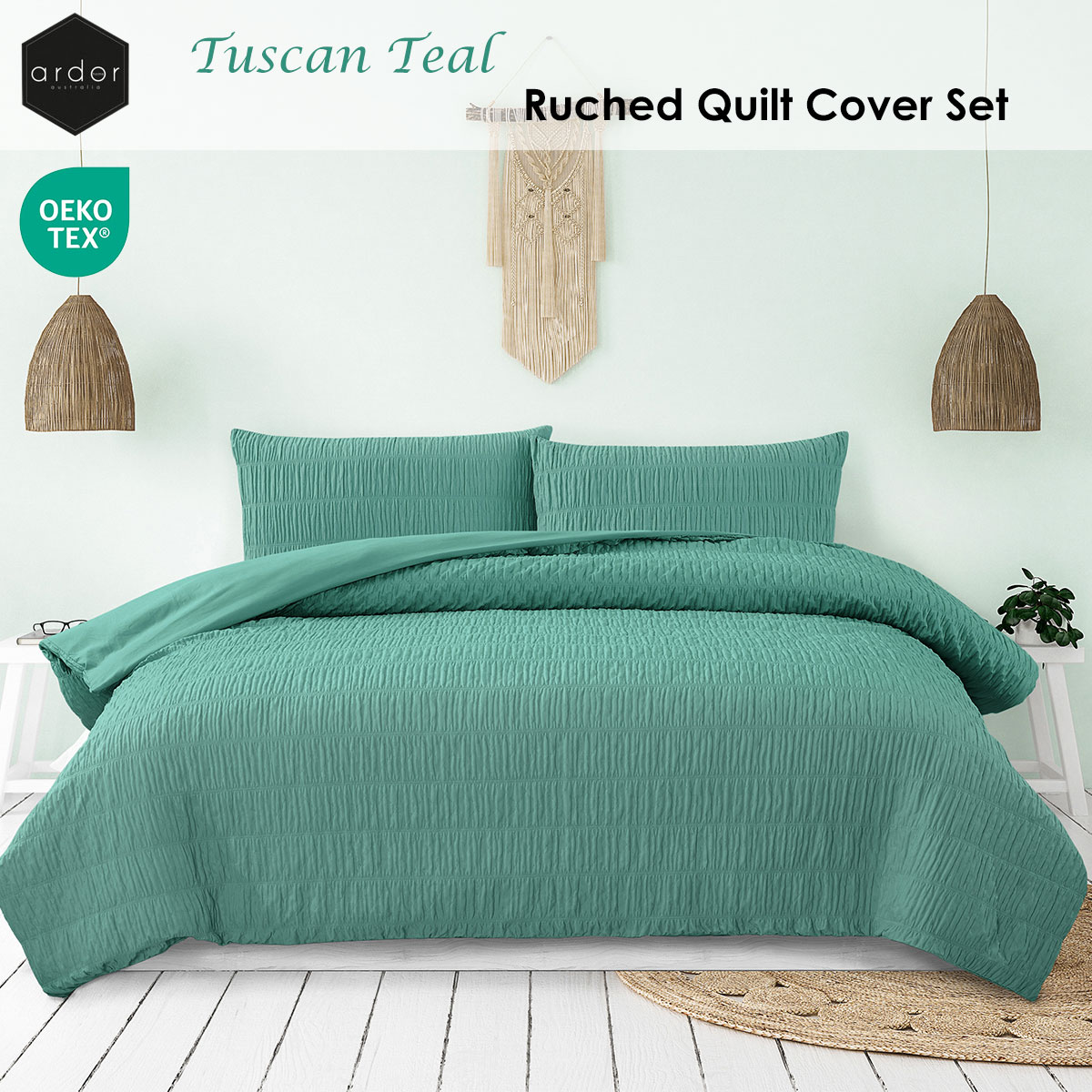 Ardor Tuscan Teal Ruched Quilt Cover Set Queen โ image 2