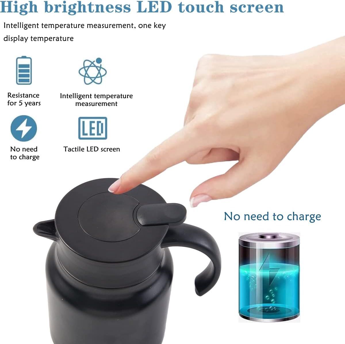 Stainless Steel Vacuum Insulated Teapot With Removable Tea Infuser Filter And Temperature Display Lid For Home Office Black, 1 L — image 3