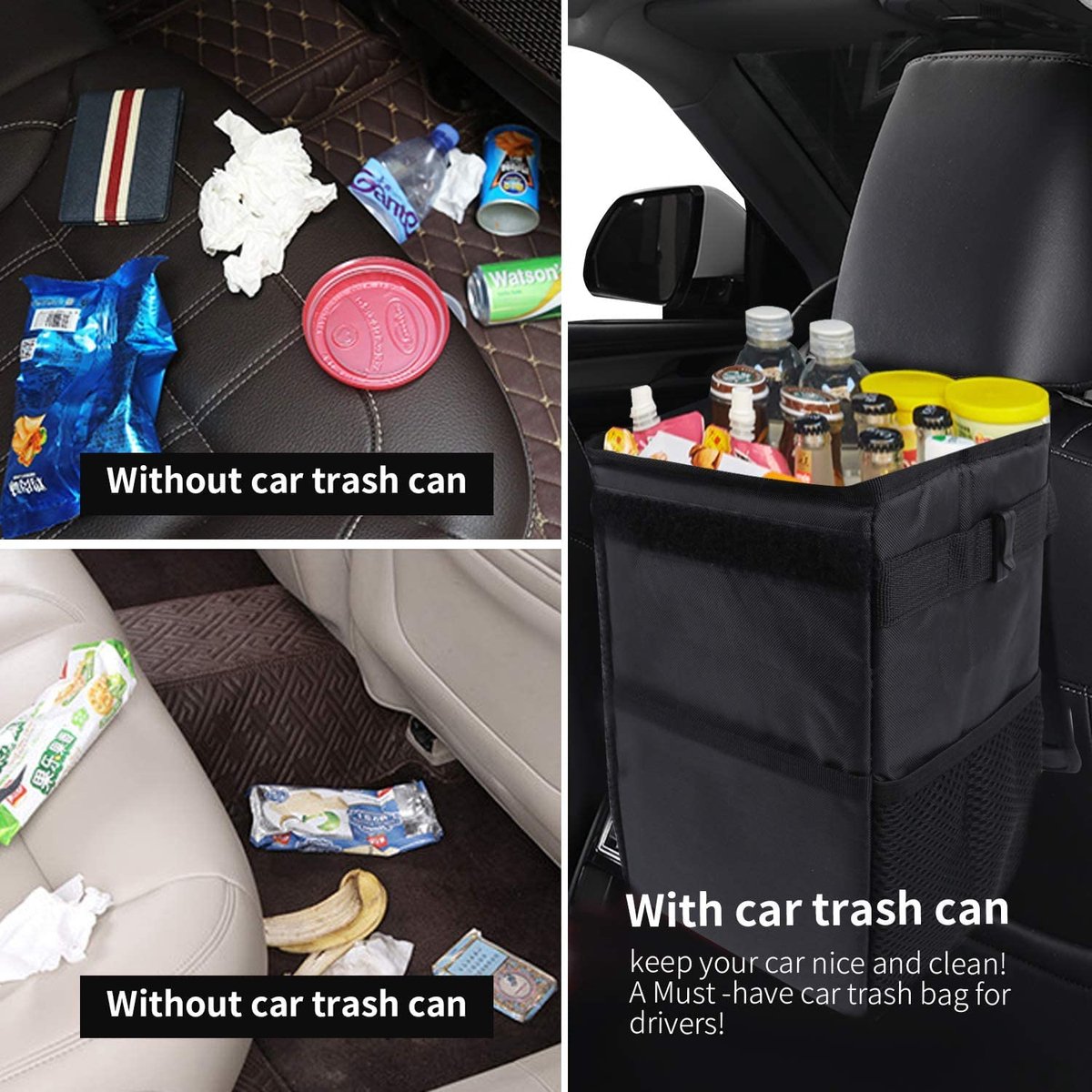 Car Trash Can - Car Seat Organizer - 6 L - Waterproof - Car Interior Accessories - Portable Vehicle Trash Can - Leak-Proof and Foldable Waste Bin - Extra — image 4