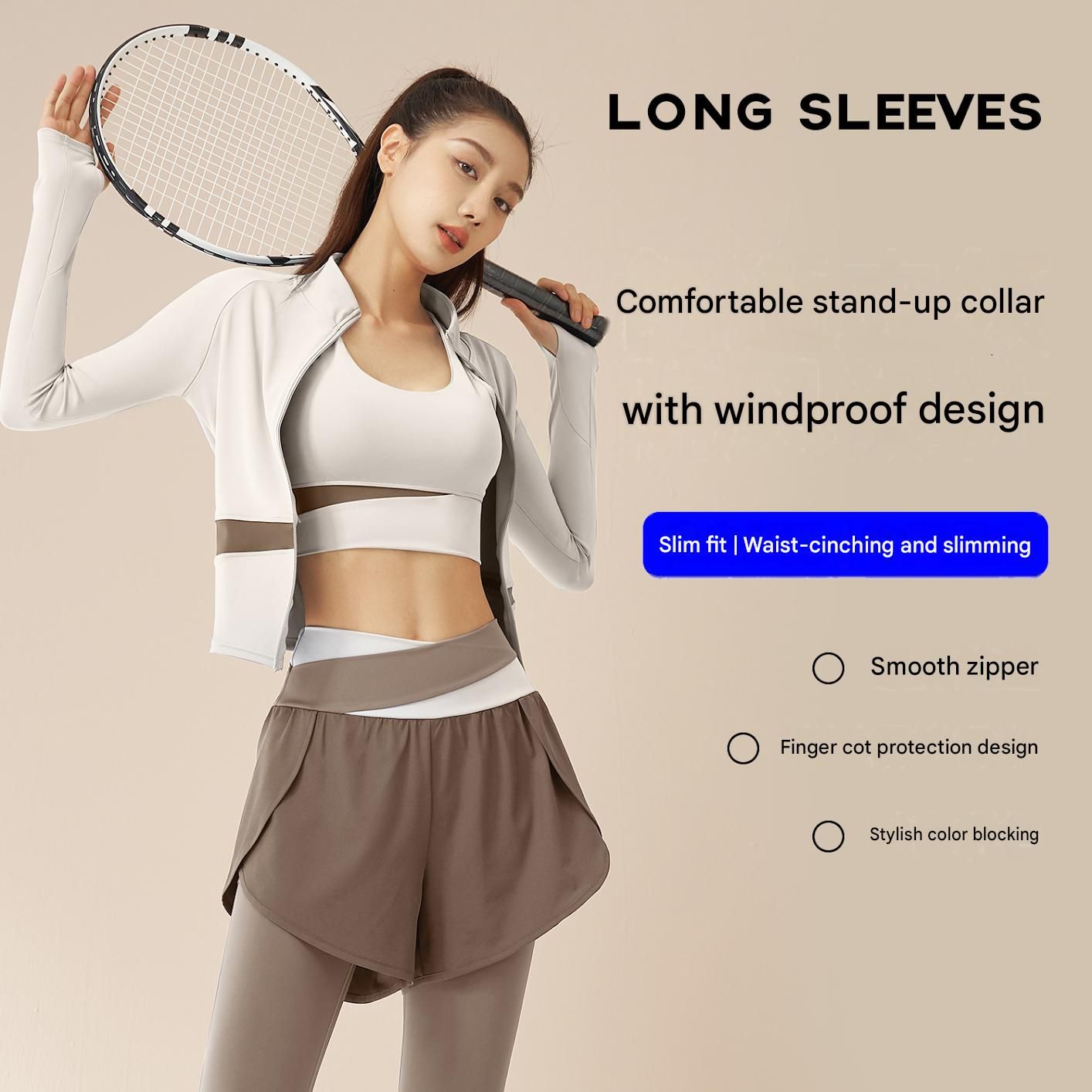 L size Women's 2-Piece Running Yoga Set - Purple Colorblock Zip Jacket and Purple Faux Two-Layer Leggings, Slim Fit High Stretch Gym Activewear for Fitness and โ image 2