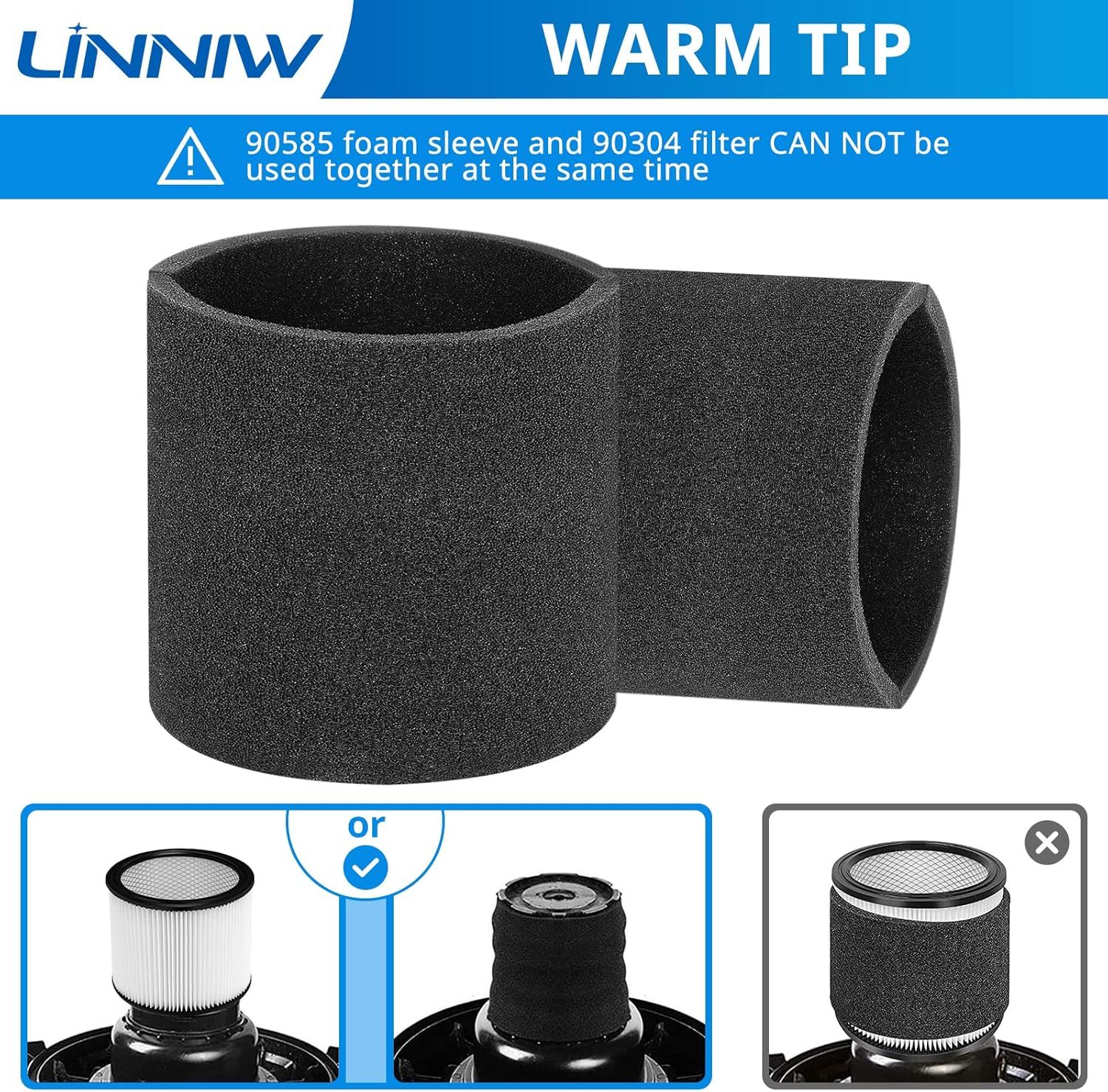 3 Pack 90585 oam Sleeve V2001 oam Replacements ilters Compatible with Most Shop-Vac Wet/Dry Vacuum Cleaners 5 Gallon and Above, Vacmaster & Genie Shop Vacuum — image 5