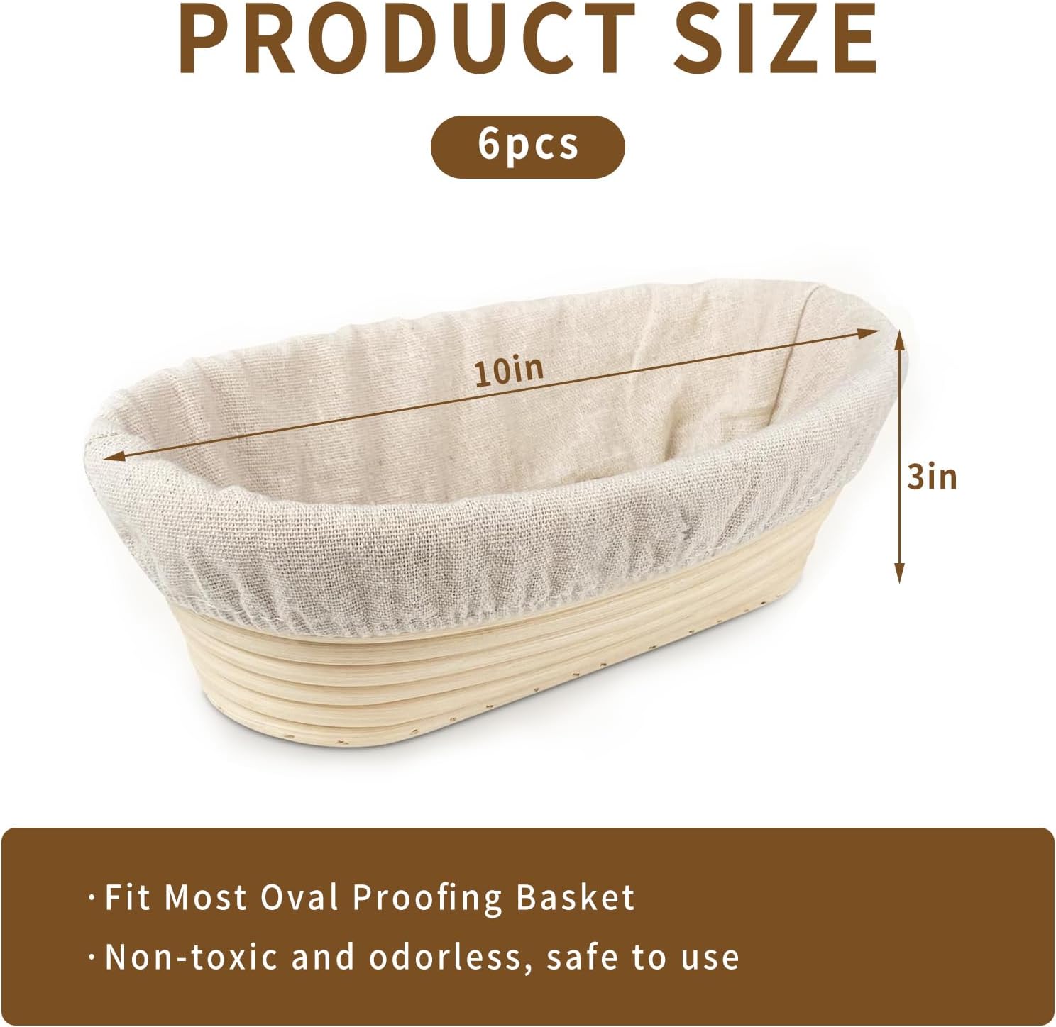 6 Packs Oval Banneton Cloth Liner for Bread Sourdough Proofing,10 inches,Natural Rattan Bread Proofing Cover for Banneton Basket Homemade Baking Dough(Basket — image 2