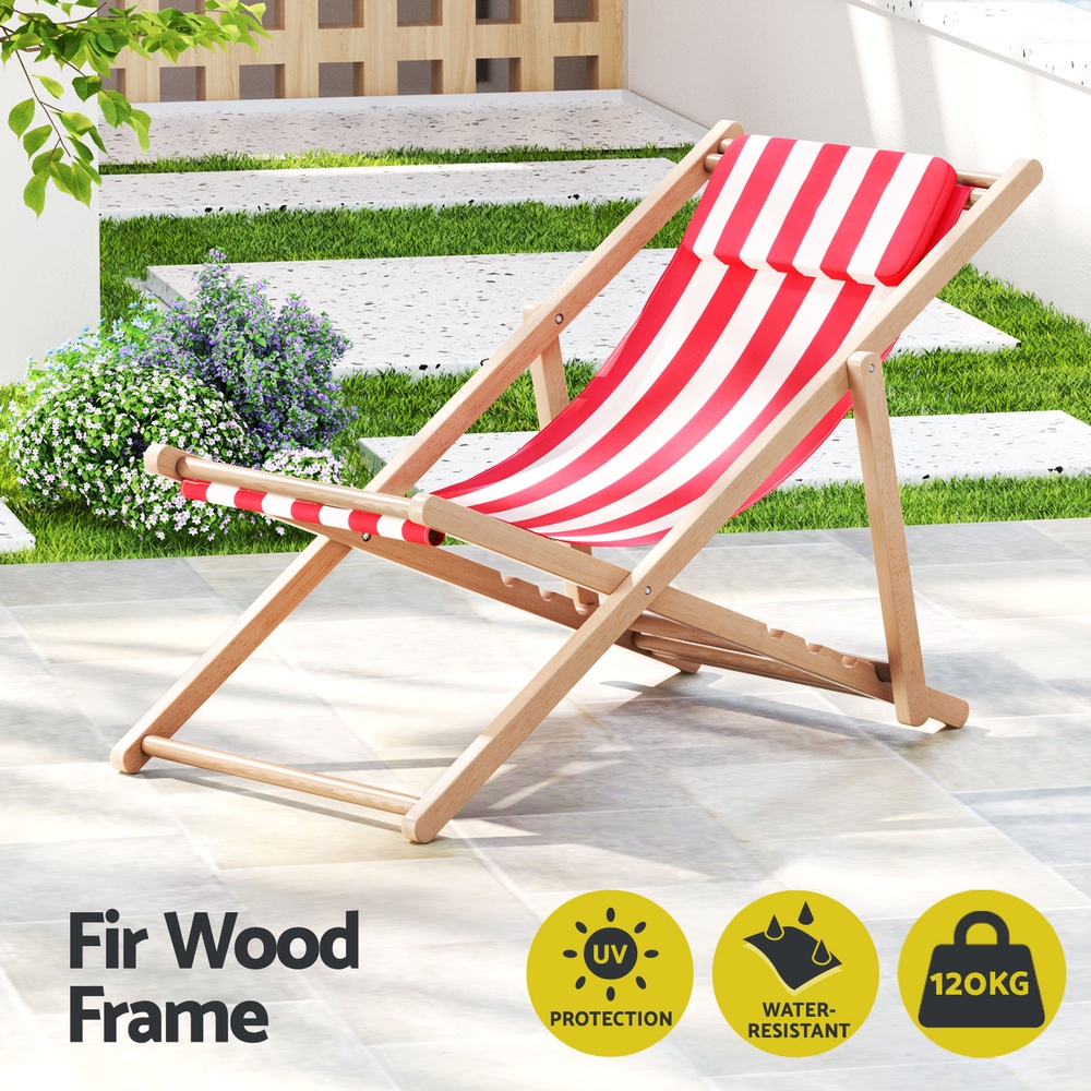 Gardeon Outdoor Deck Chair Wooden Sun Lounge Folding Beach Patio Furniture Red โ image 4
