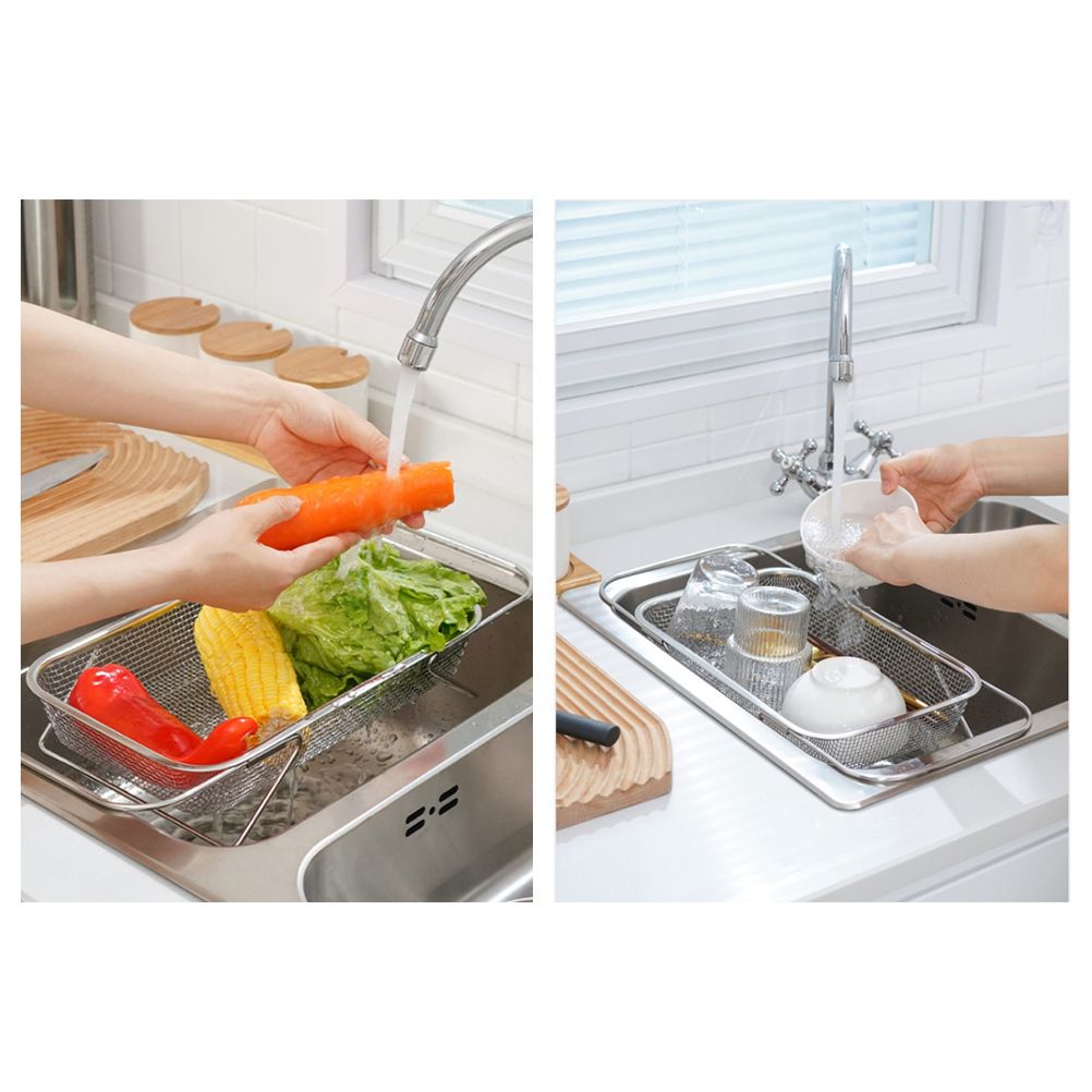 Over the Sink Colander Stainless Steel Expandable Strainer Basket Colander with Fine Mesh for Kitchen Sink Strain Drain Rinse Fruits Vegetables — image 5