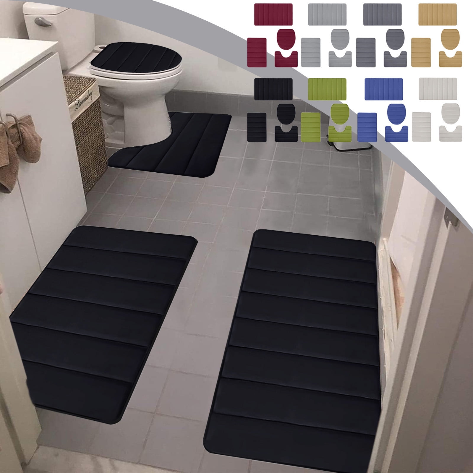 Memory Foam Toilet Rug, Non-Slip Bathroom Rugs, Toilet Rugs U Shaped Washable, Commode Contour Rug, Soft Comfortable Super Water Absorption #4_Dark Gray