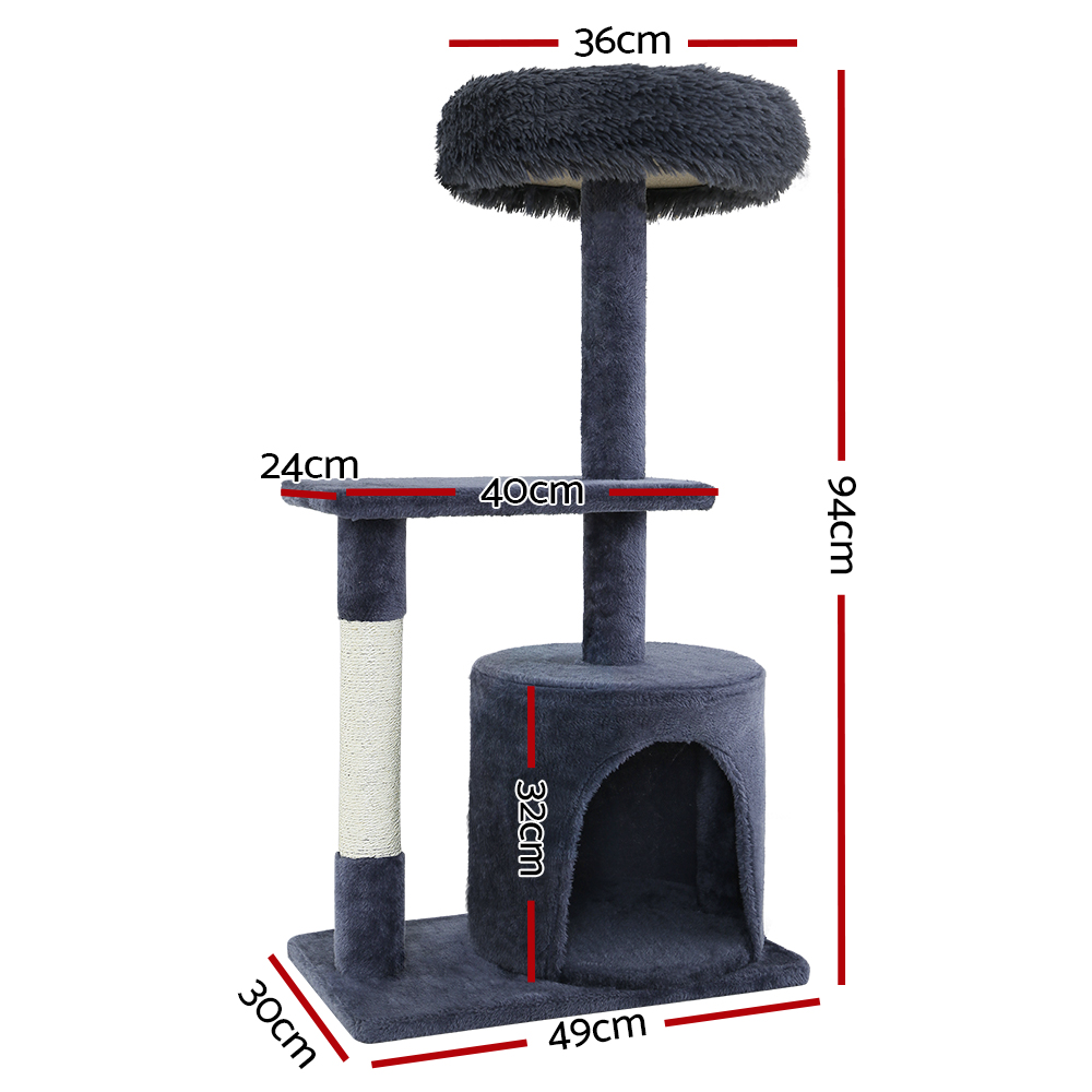 i.Pet Cat Tree 94cm Scratching Post Tower Scratcher Condo House Wood Trees Grey โ image 2