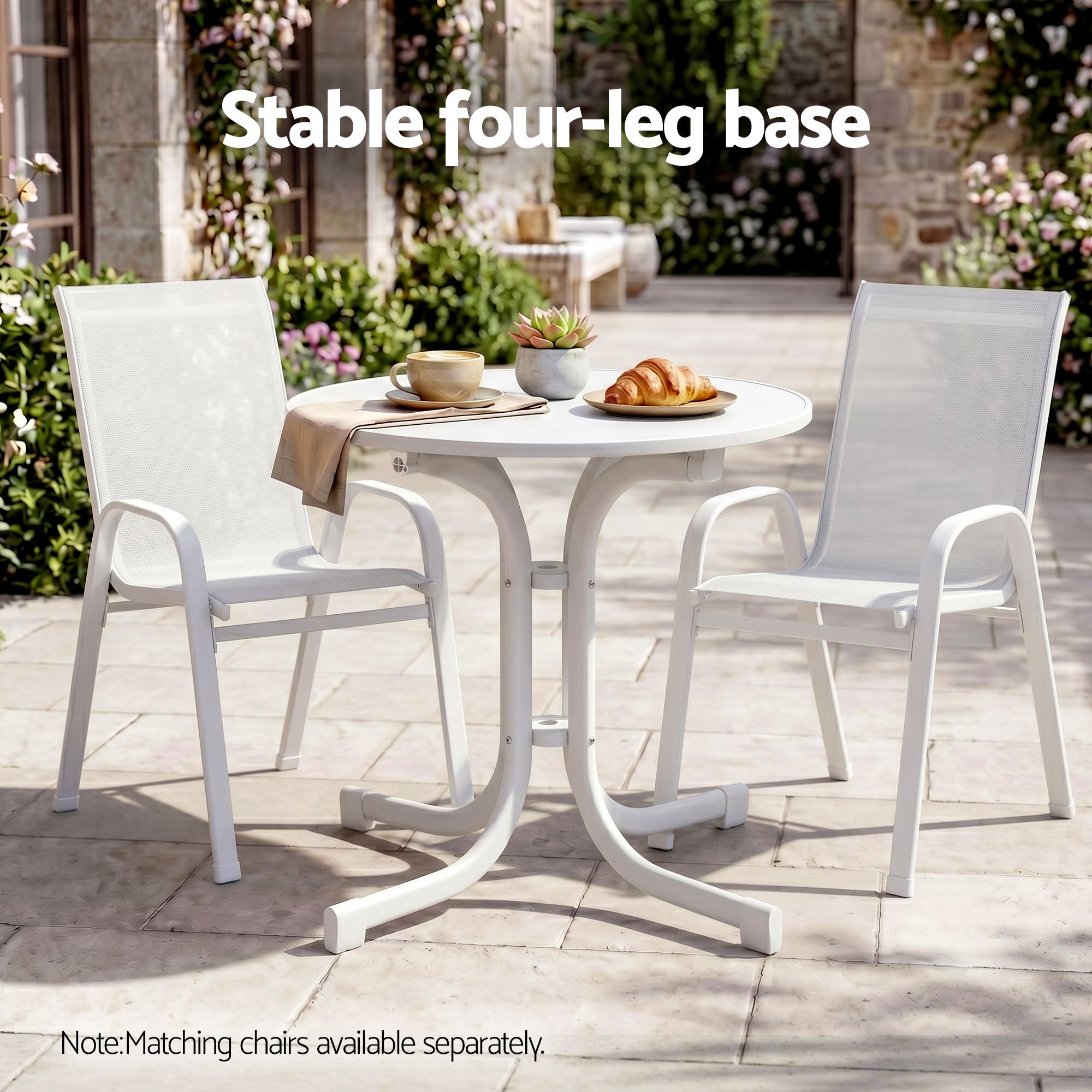 Gardeon Outdoor Side Table 80cm Folding Steel Round Bistro Desk Cafe Patio Furniture White — image 6