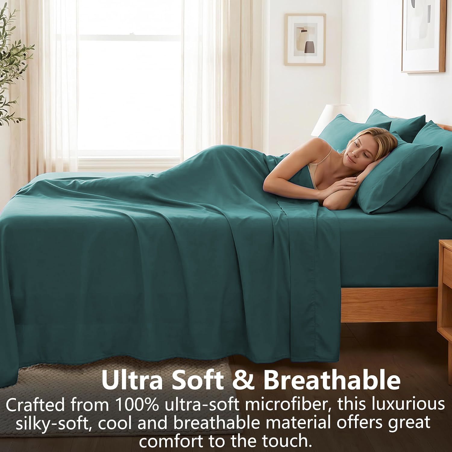 Hotel Soft Bed Sheet Set- Bedding Sheets & Pillowcases -Breathable Bedding - Wrinkle, Fade, Stain Resistant-Deep Pocket Flat Fitted Bed Sheet Set(Biscay — image 4