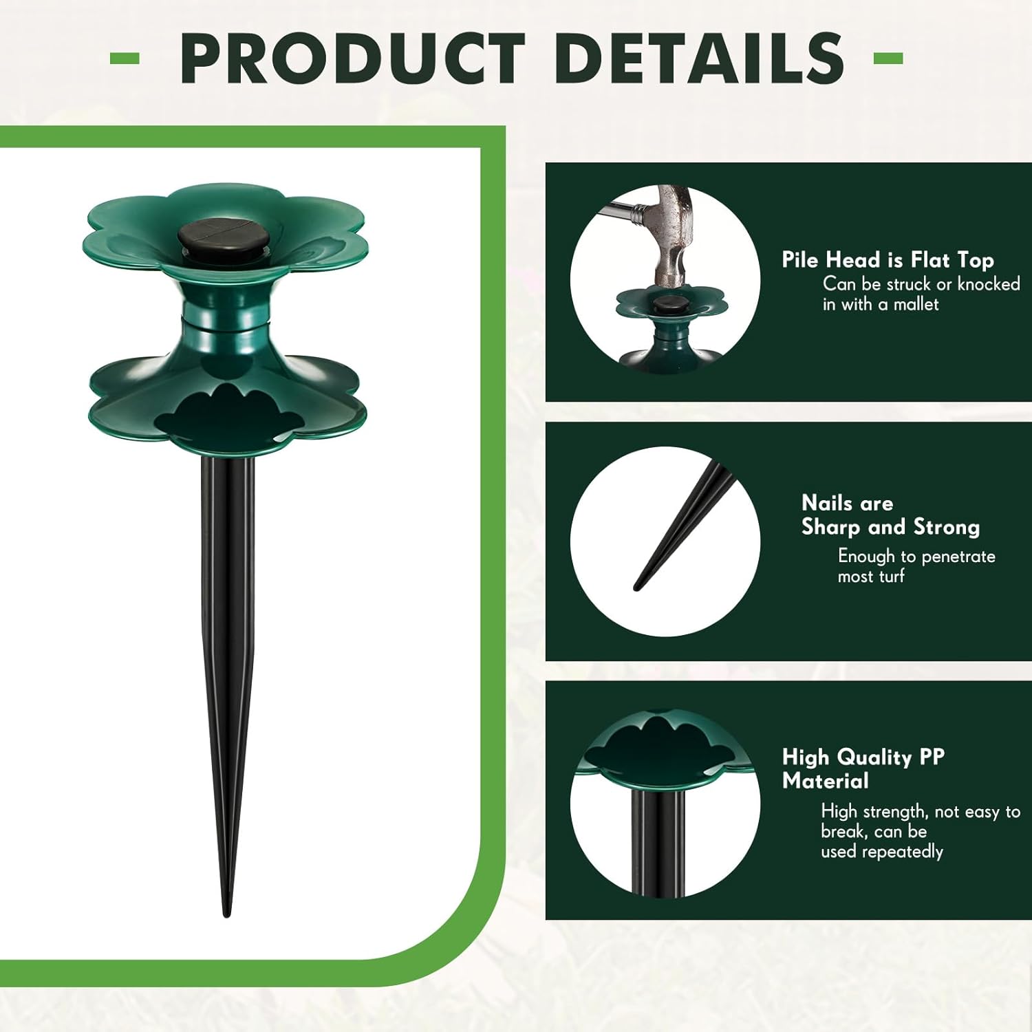 12 Packs 9.84 Inch Garden Hose Guide Spike, Flower Shaped Water Hose Holder Spike Stand with Stake, Heavy Duty Green, Keeps Garden Hose out of Flower Beds, for — image 3