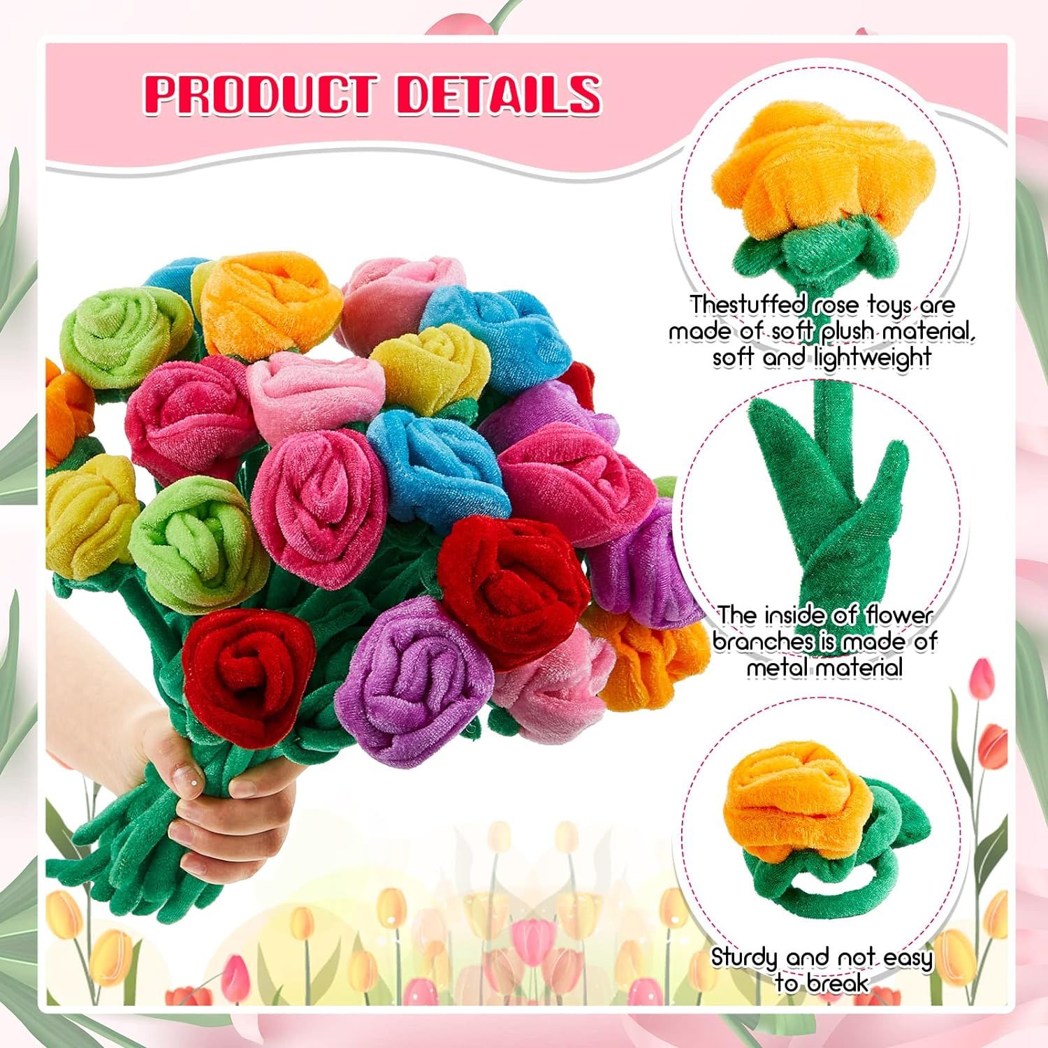 24 Pcs Graduation Flowers Graduation Plush Rose Mother's Day Flower Toy Colorful Stuffed, Plush Bouquet Bendable Stems 12.5 Inch โ image 2