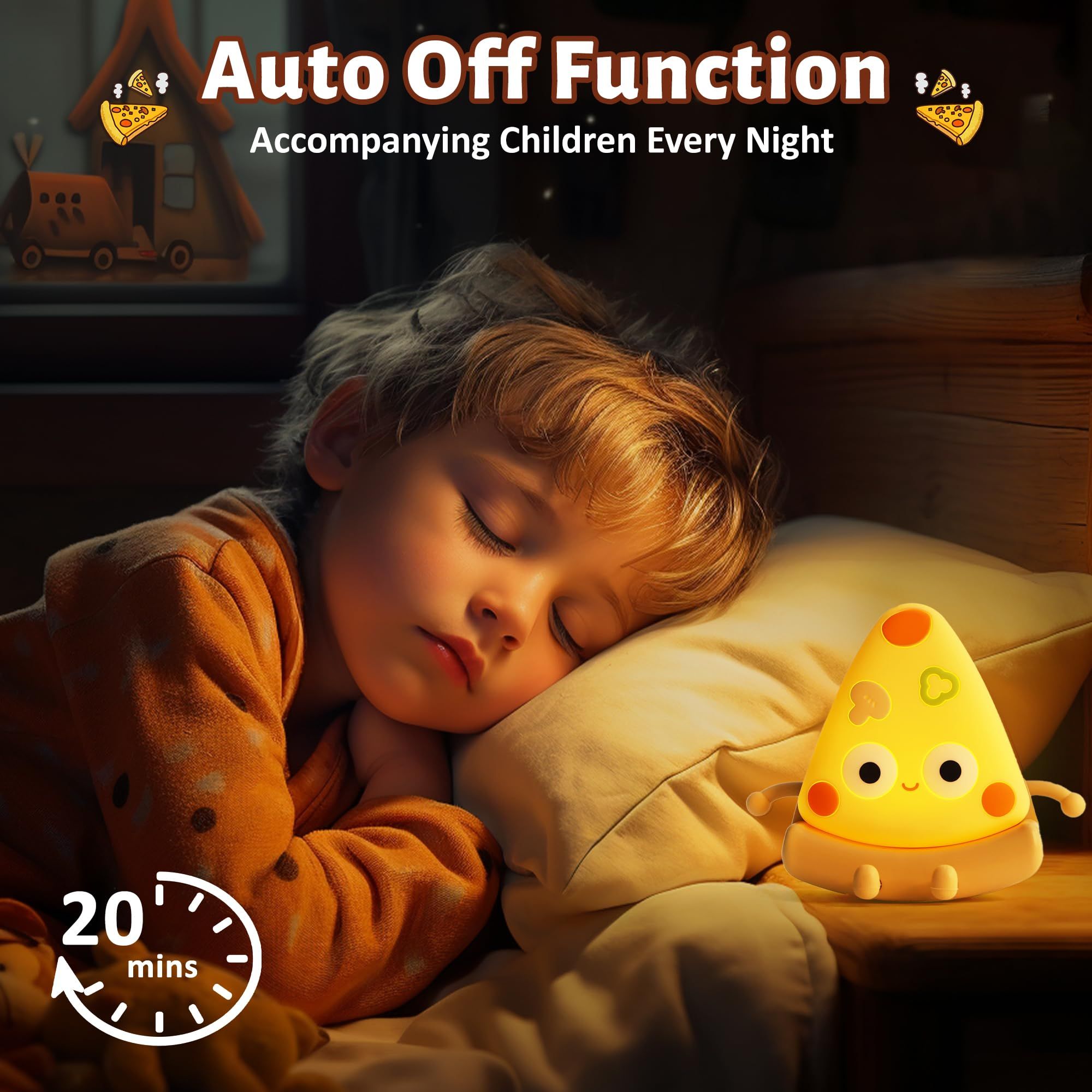 Cute Pizza Night Light, Soft Silicone Pizza LED Touch Lamp for Kid, Nursery Portable Nightlight with Dimmable Timer, Bedroom — image 3